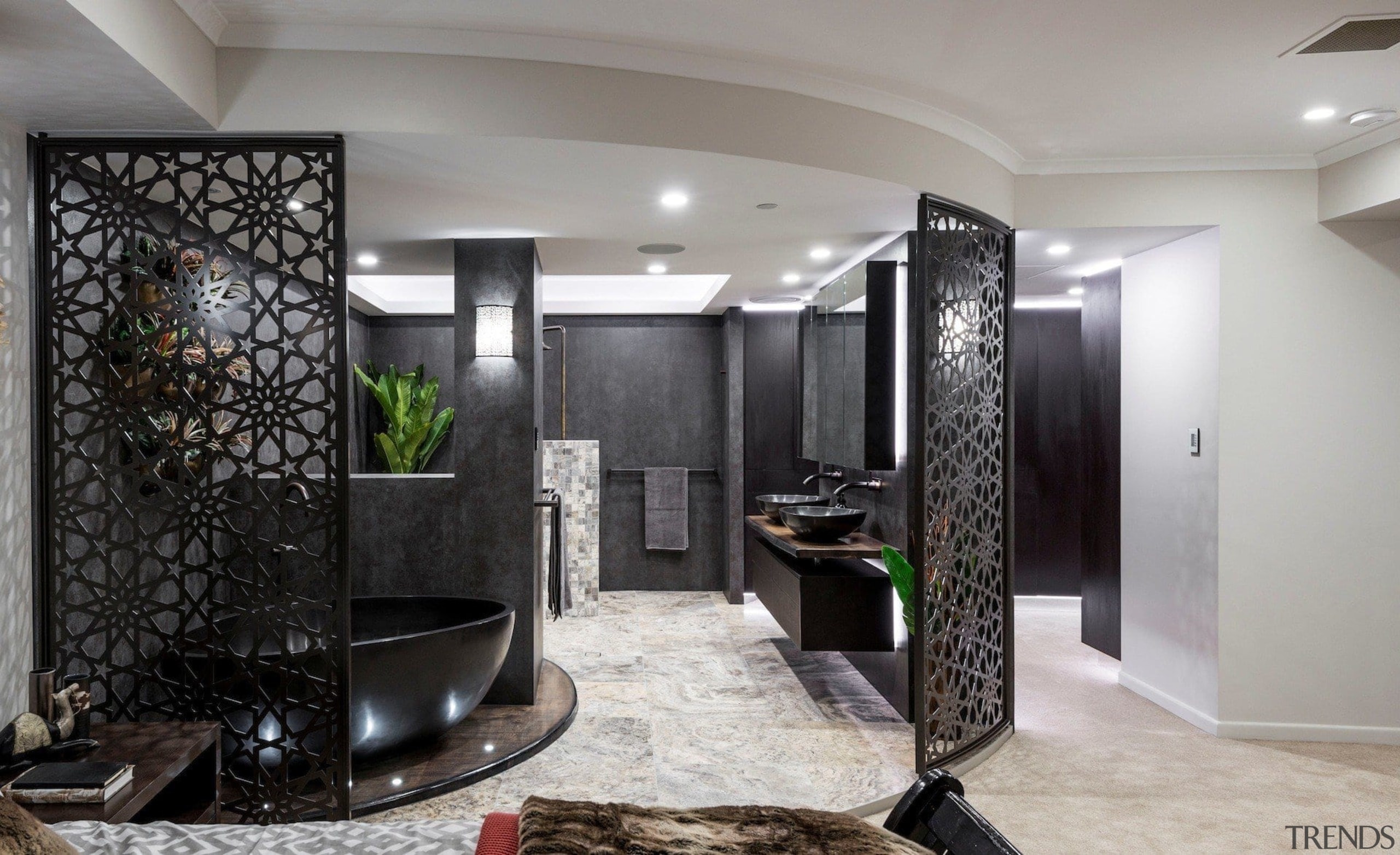 Sublime Architectural Interiors – Winner – Tida Aus ceiling, floor, interior design, lobby, room, gray, black