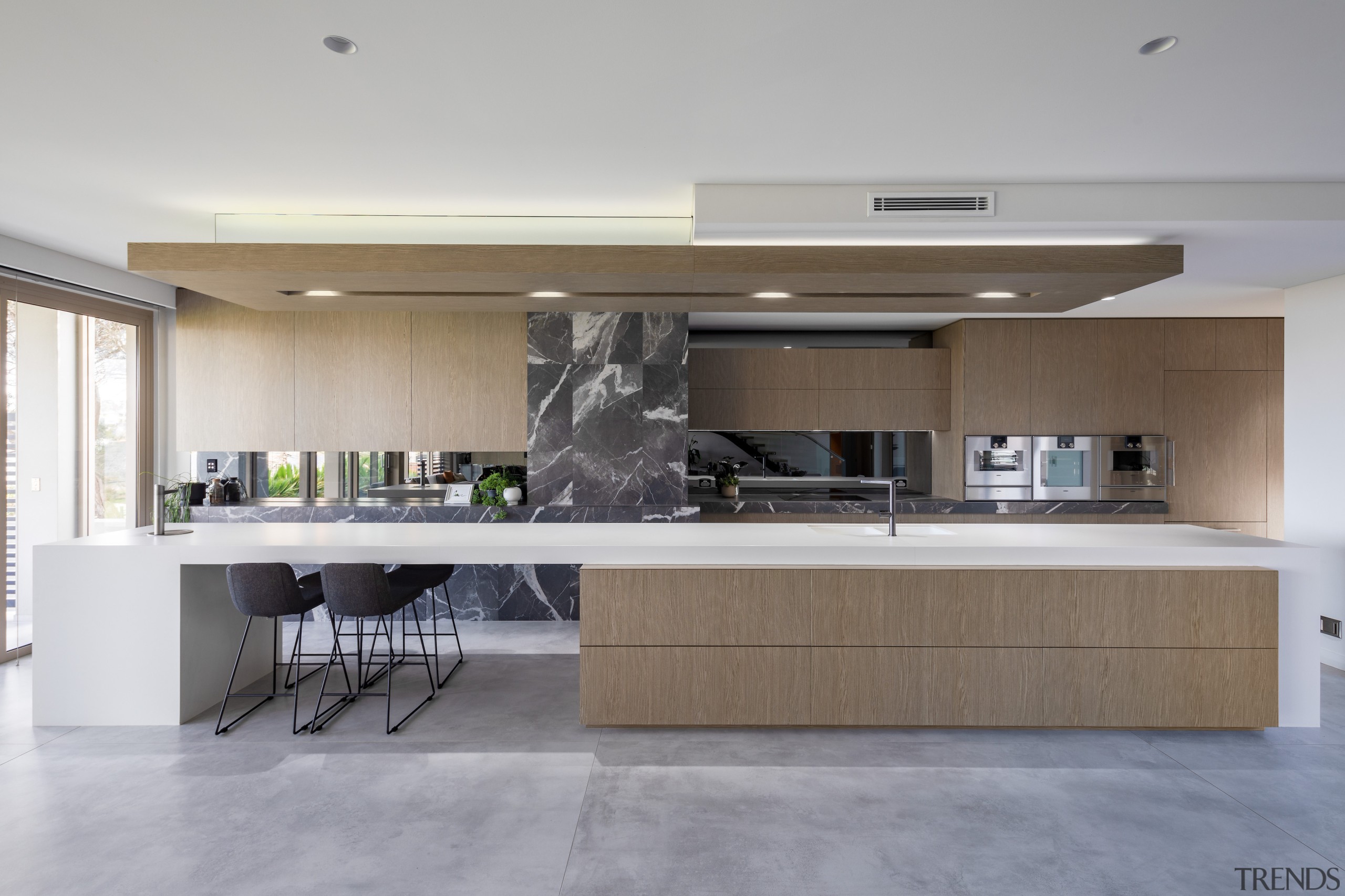 The existing kitchen has been refurbished and extended. 