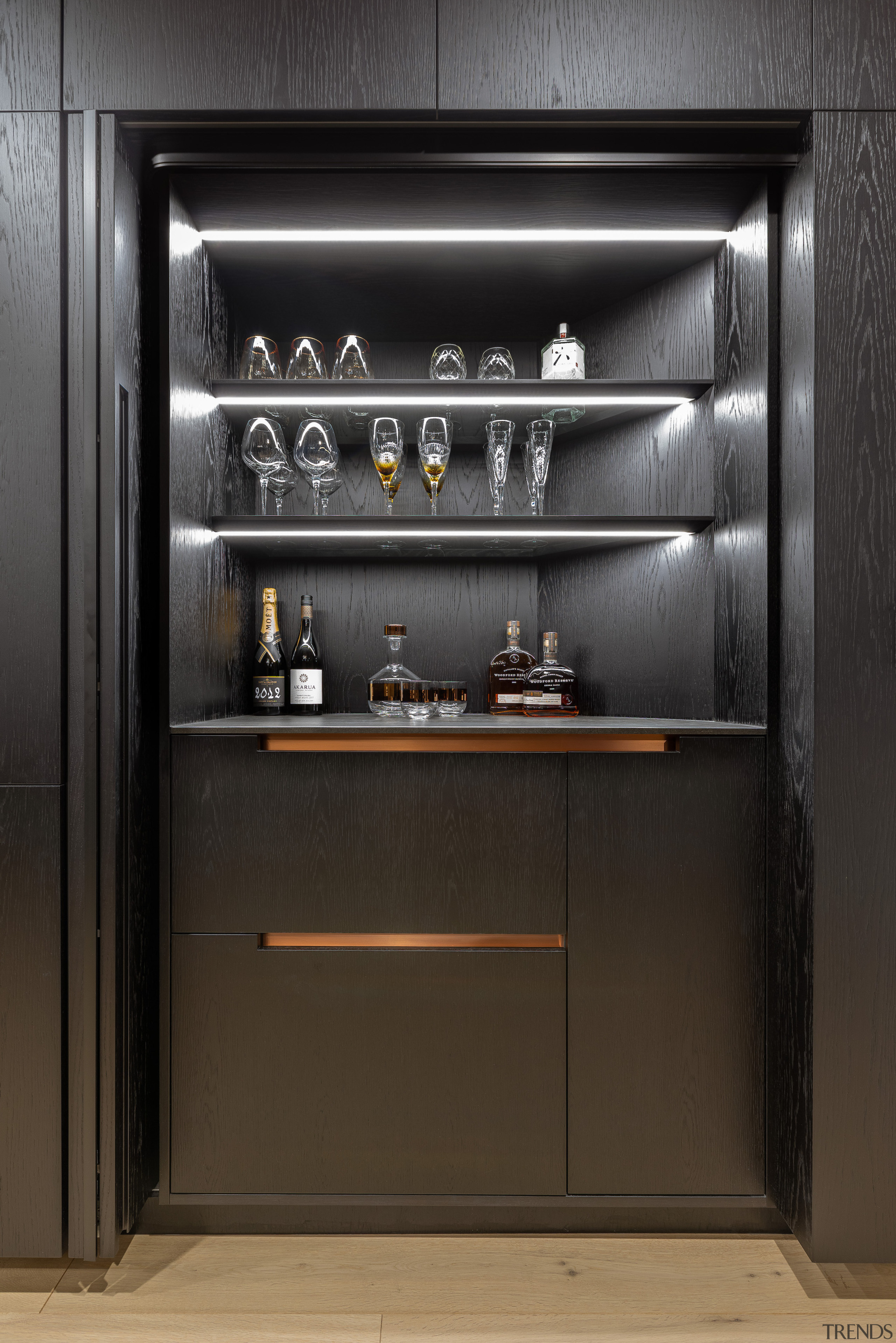 A recessed bar makes hosting a joy and 