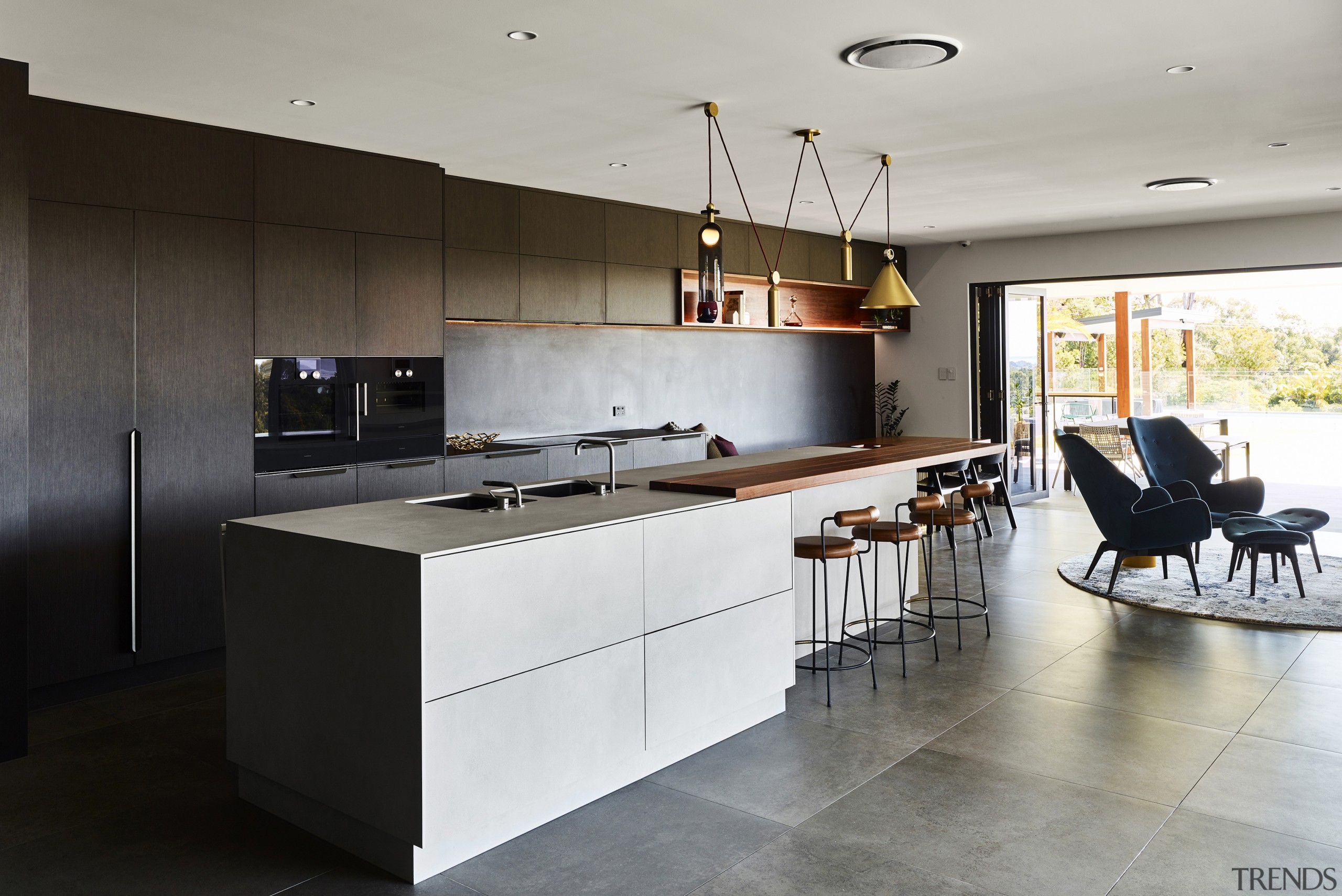 A large-scale functional kitchen was always at the architecture, building, cabinetry, ceiling, countertop, cupboard, design, floor, flooring, furniture, hardwood, home, house, interior design, kitchen, kitchen stove, loft, material property, property, real estate, room, table, tile, wall, gray, black