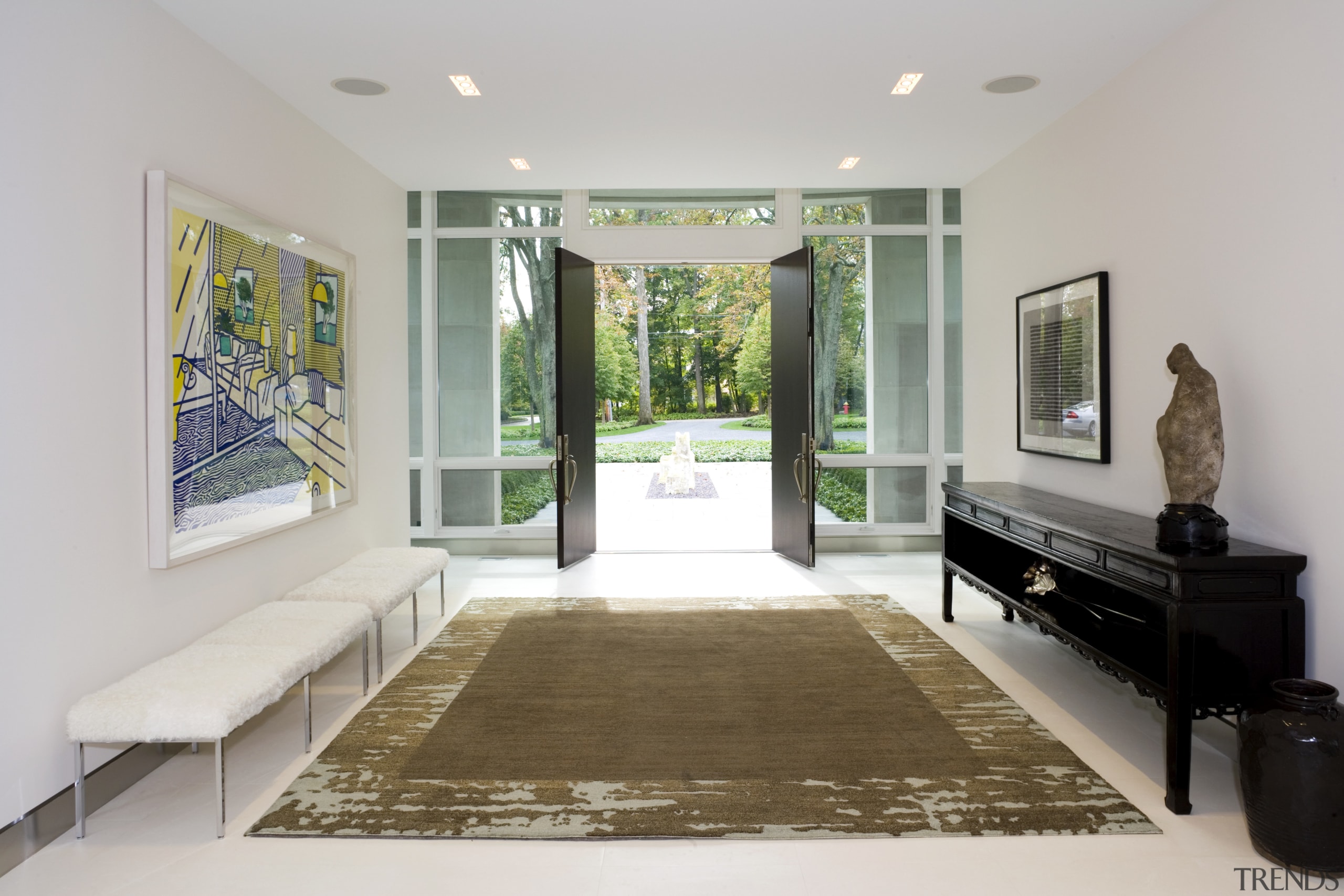 View of the Entrance hall, brown rug, white ceiling, estate, interior design, living room, property, real estate, room, window, gray