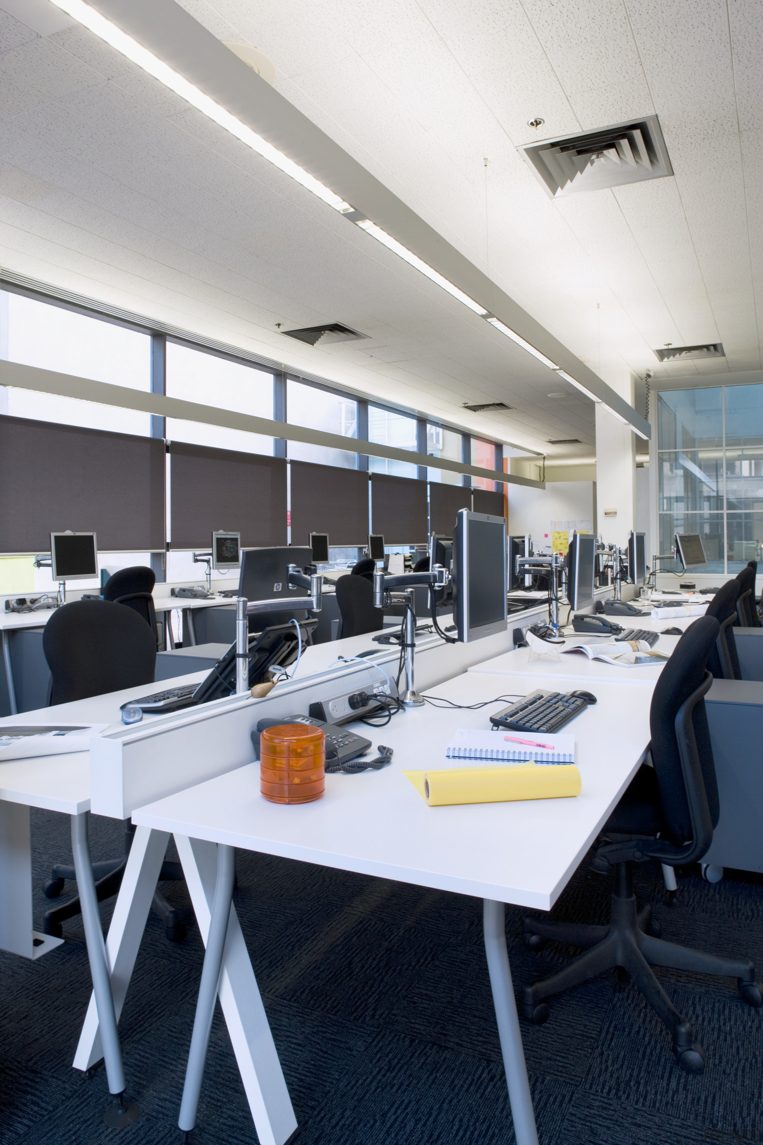 Interior view of offices featuring frosted glass doors, furniture, interior design, office, white, black