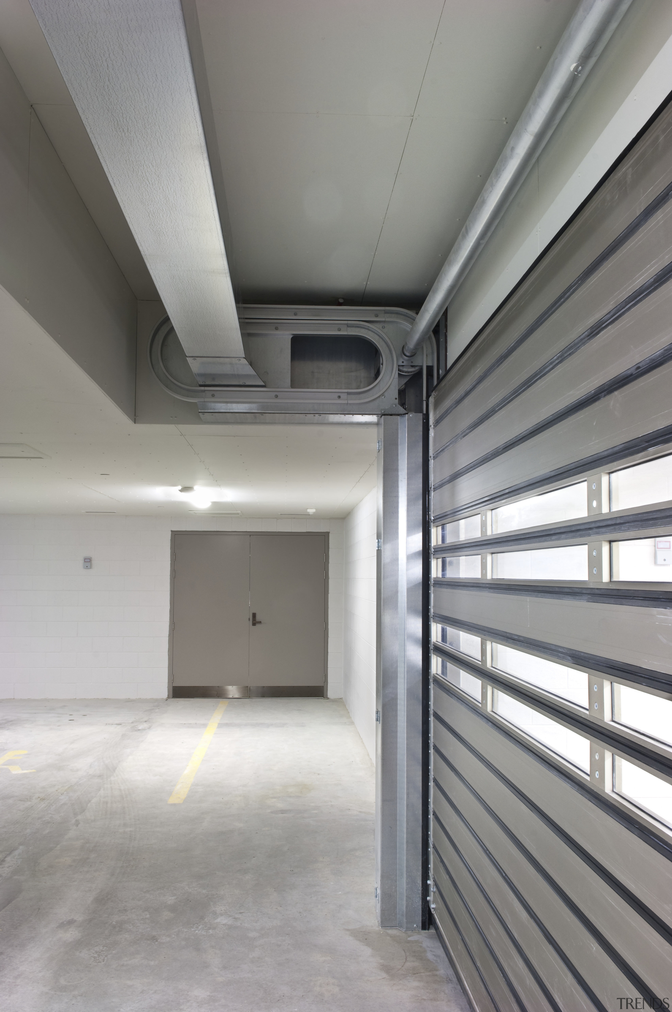 View of an underground carpark which features a architecture, ceiling, daylighting, floor, gray