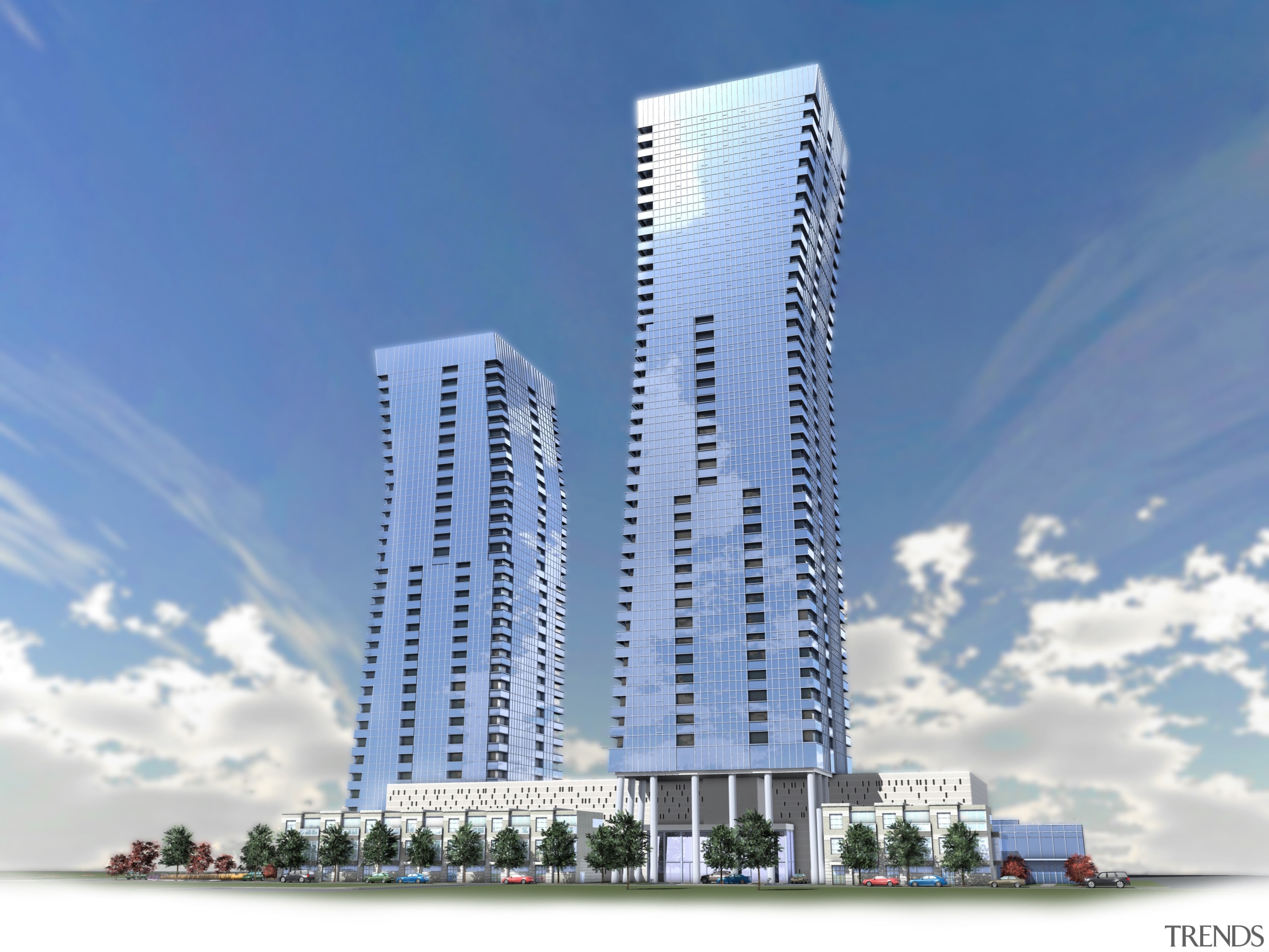 View of the X/O Condominiums - View of building, commercial building, condominium, corporate headquarters, daytime, landmark, metropolis, metropolitan area, mixed use, sky, skyscraper, tower, tower block, teal