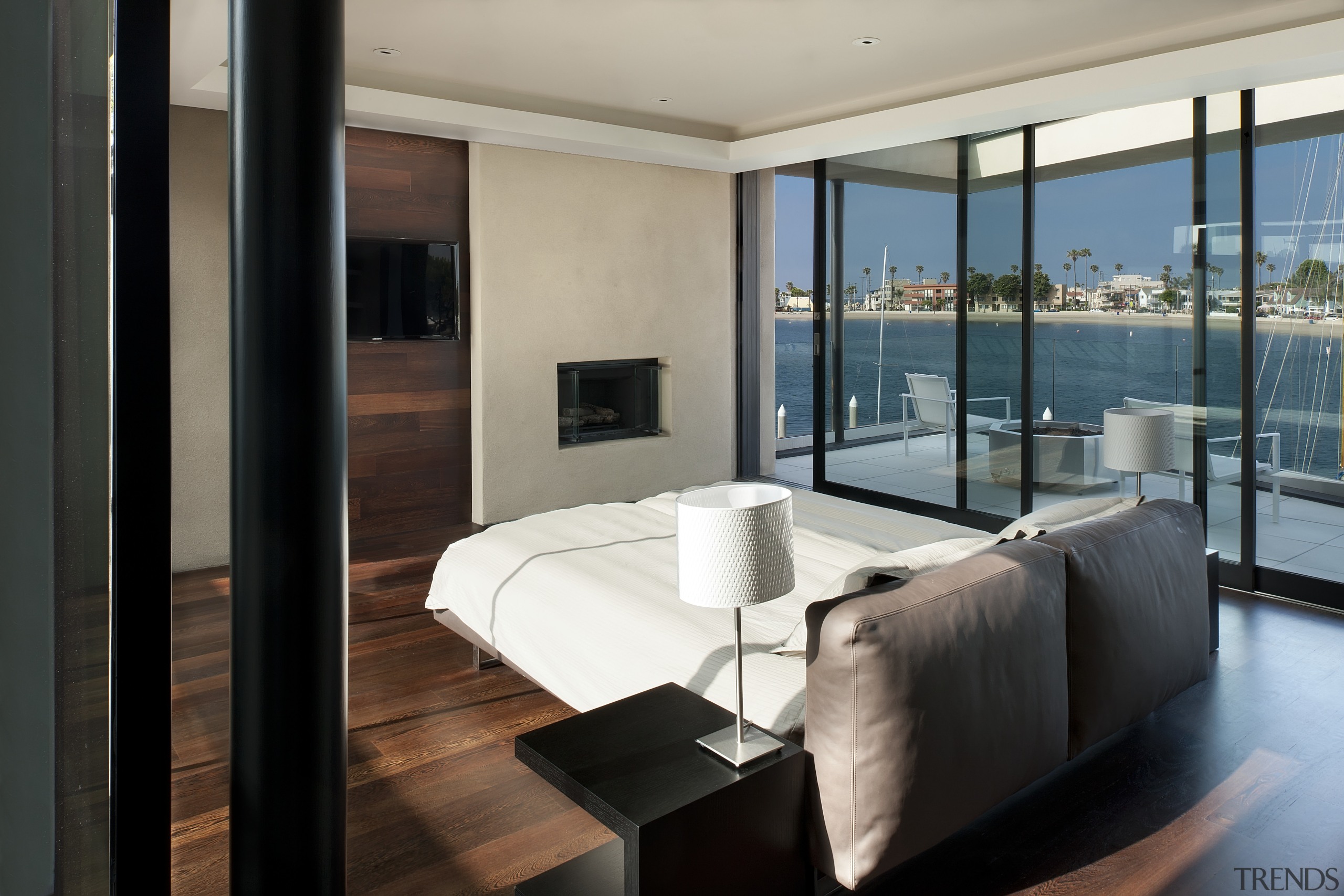 Contemporary new home with sea views - Contemporary apartment, condominium, floor, interior design, living room, penthouse apartment, property, real estate, room, window, black, gray