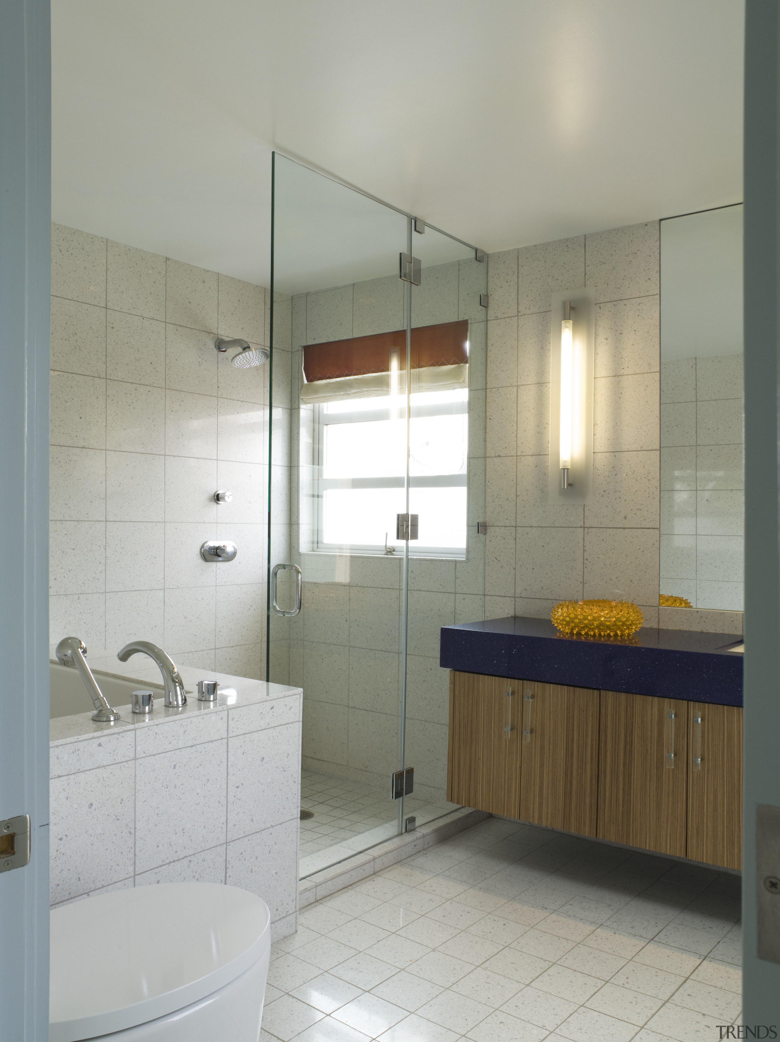 View of this traditional house - View of bathroom, bathroom accessory, bathroom cabinet, floor, interior design, plumbing fixture, room, sink, tile, gray