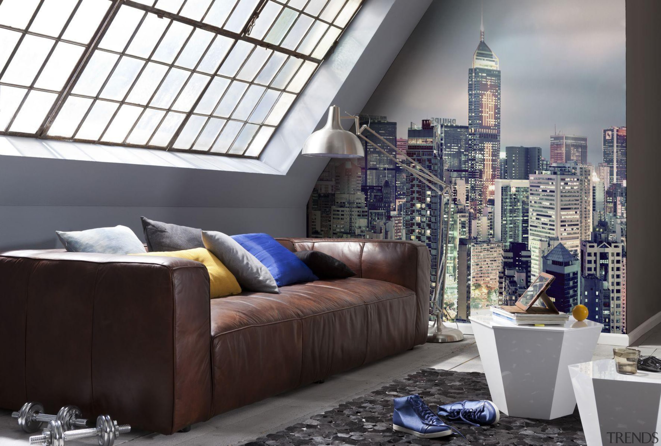 Skyline Interieur - Italian Color Range - couch couch, furniture, home, interior design, living room, room, wall, window, black, gray, white