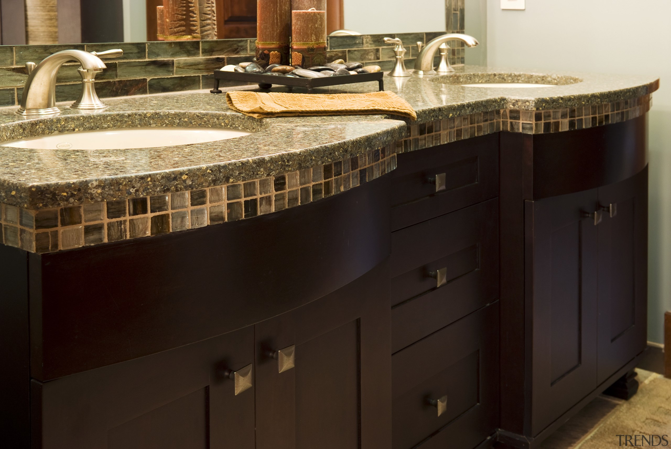 Image of the interior designed by Pacific Crest. bathroom, cabinetry, countertop, flooring, kitchen, room, sink, black