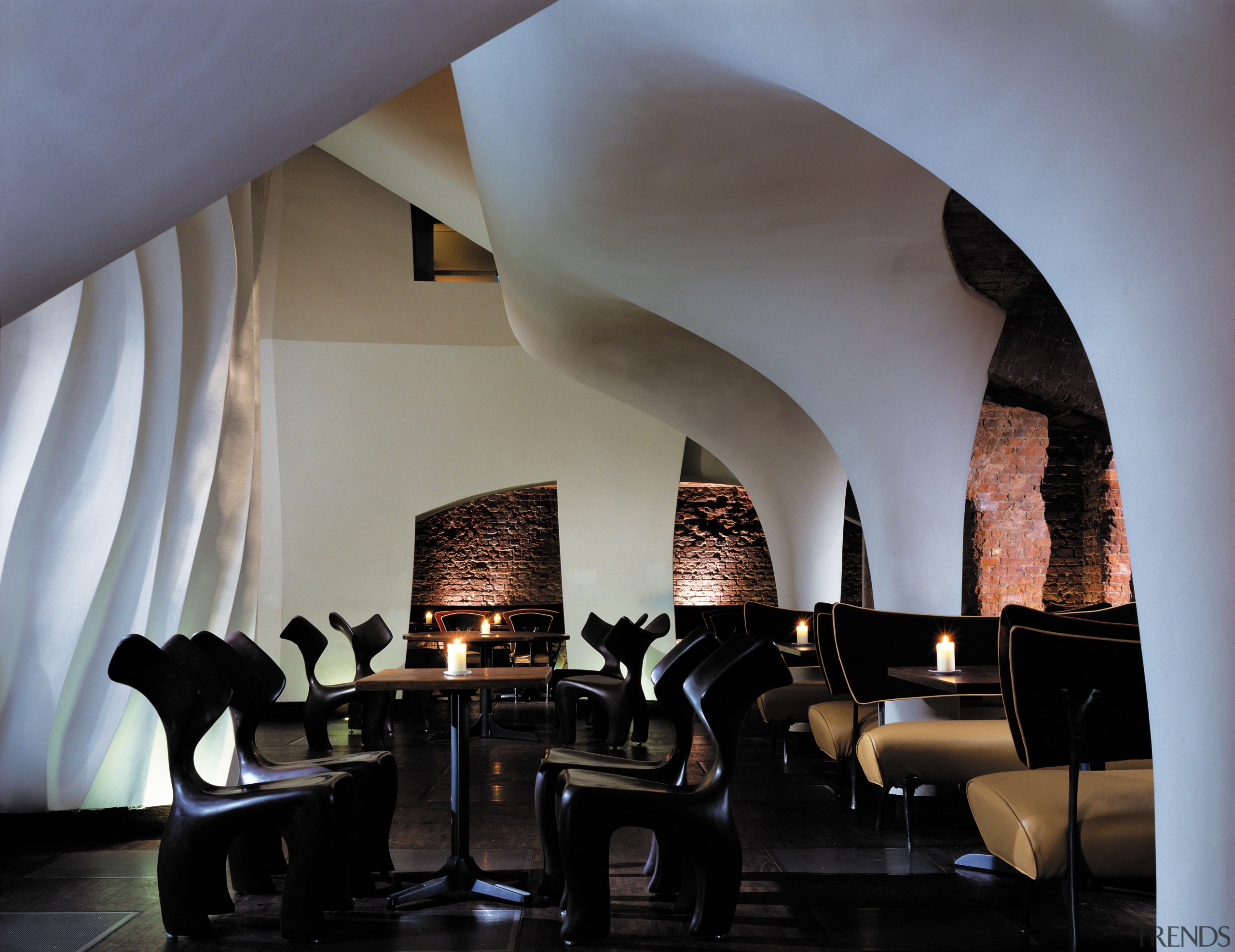 view of the restaurant that was designed and architecture, furniture, hearth, interior design, table, gray, black