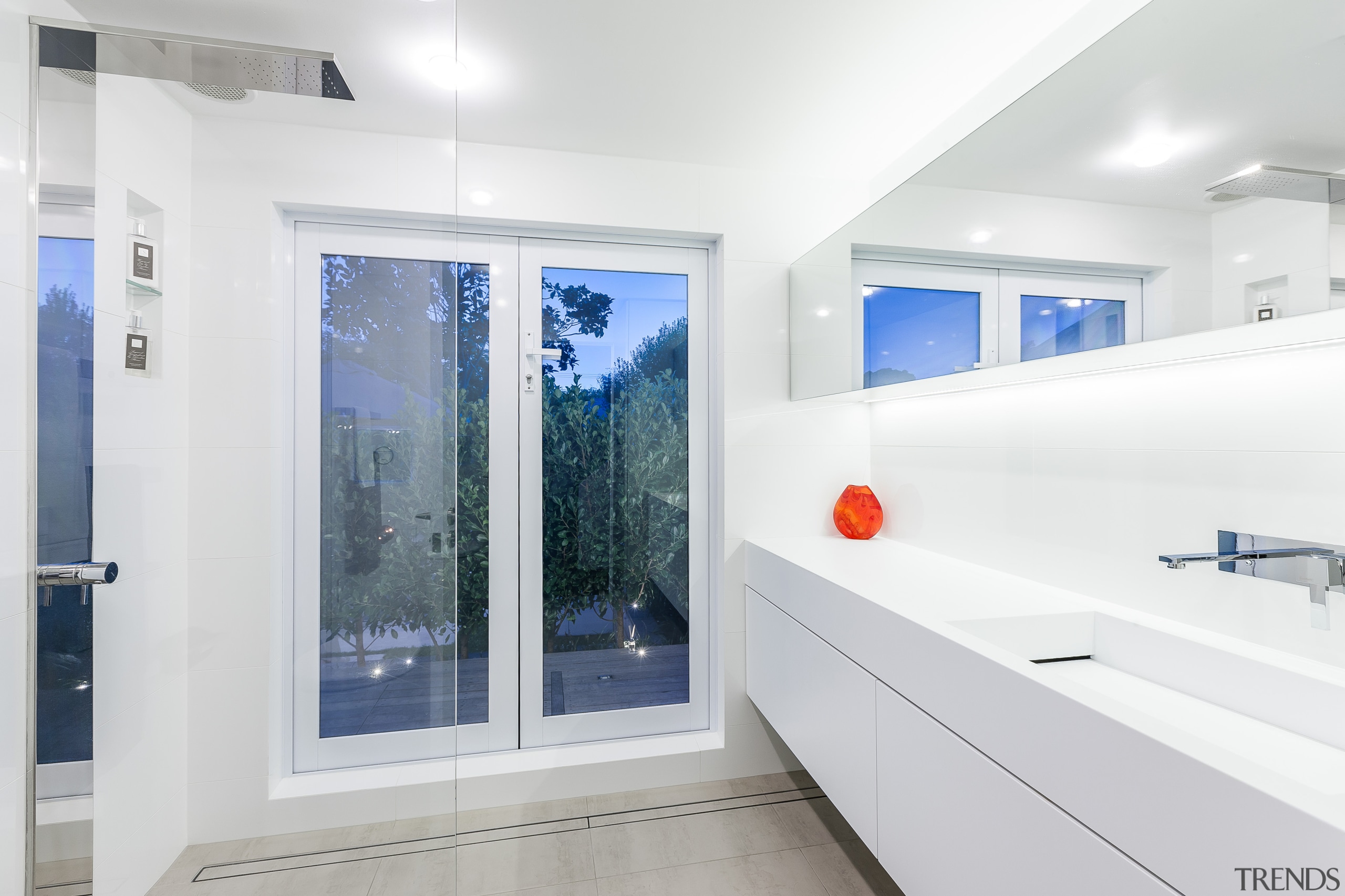 This white bathroom by designer Celia Visser took bathroom, interior design, real estate, room, window, white