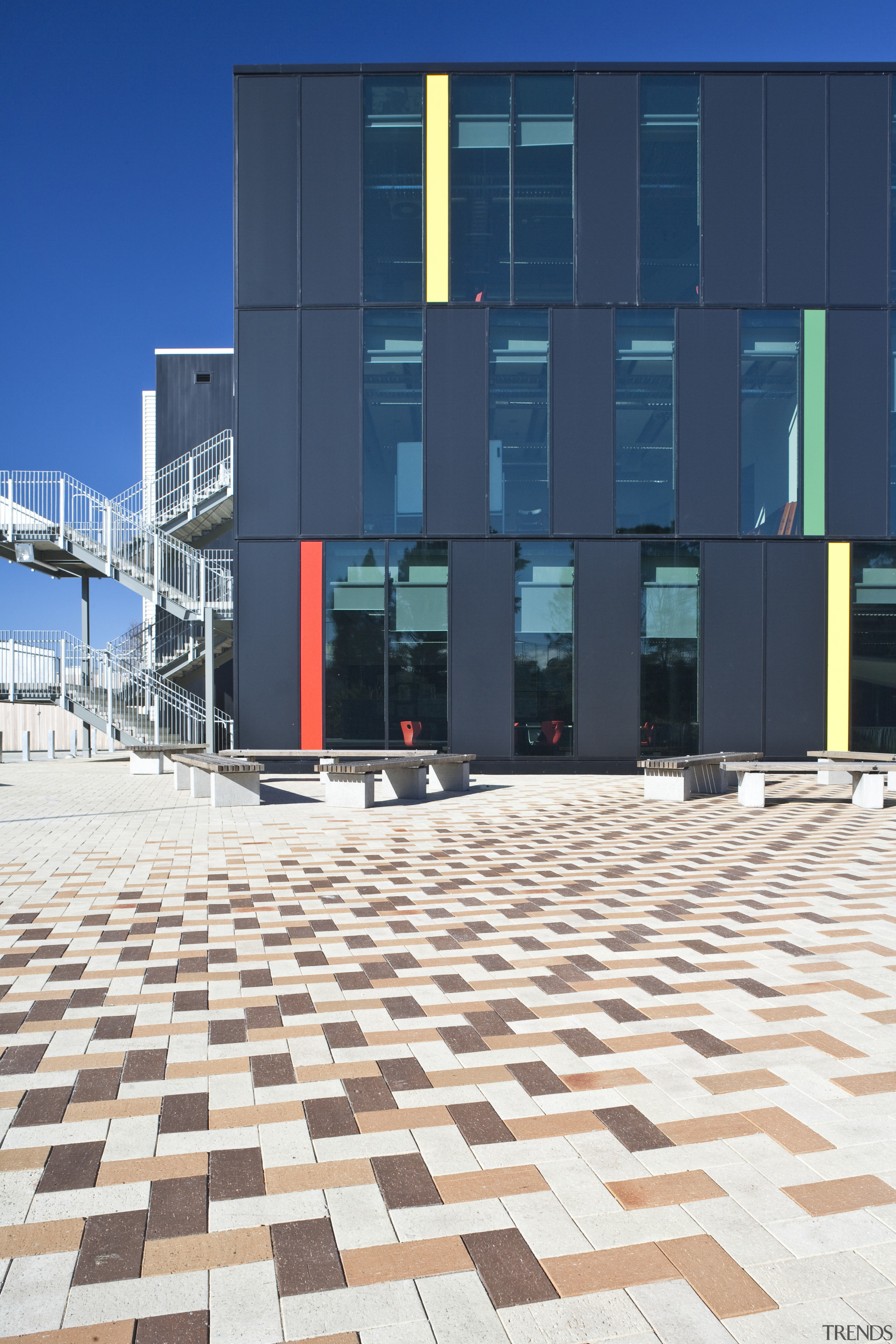 Exterior view of the new Albany Senior High architecture, building, commercial building, corporate headquarters, facade, sky, structure, blue, white