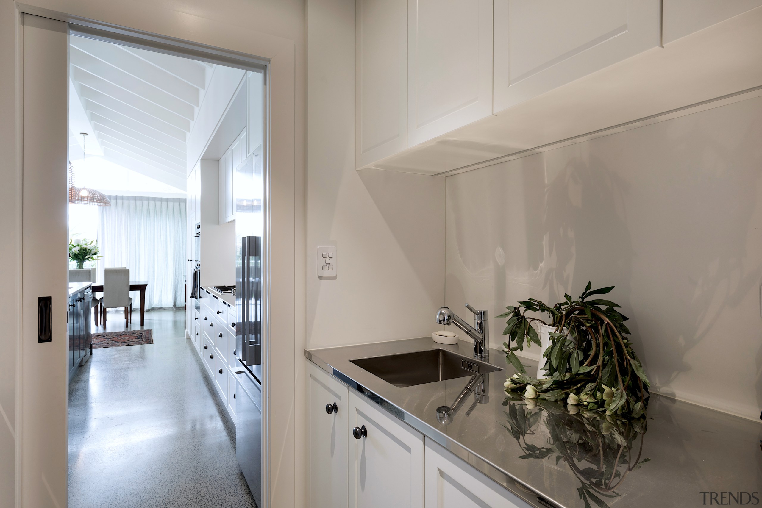 The well-appointed scullery looks out to the kitchen 