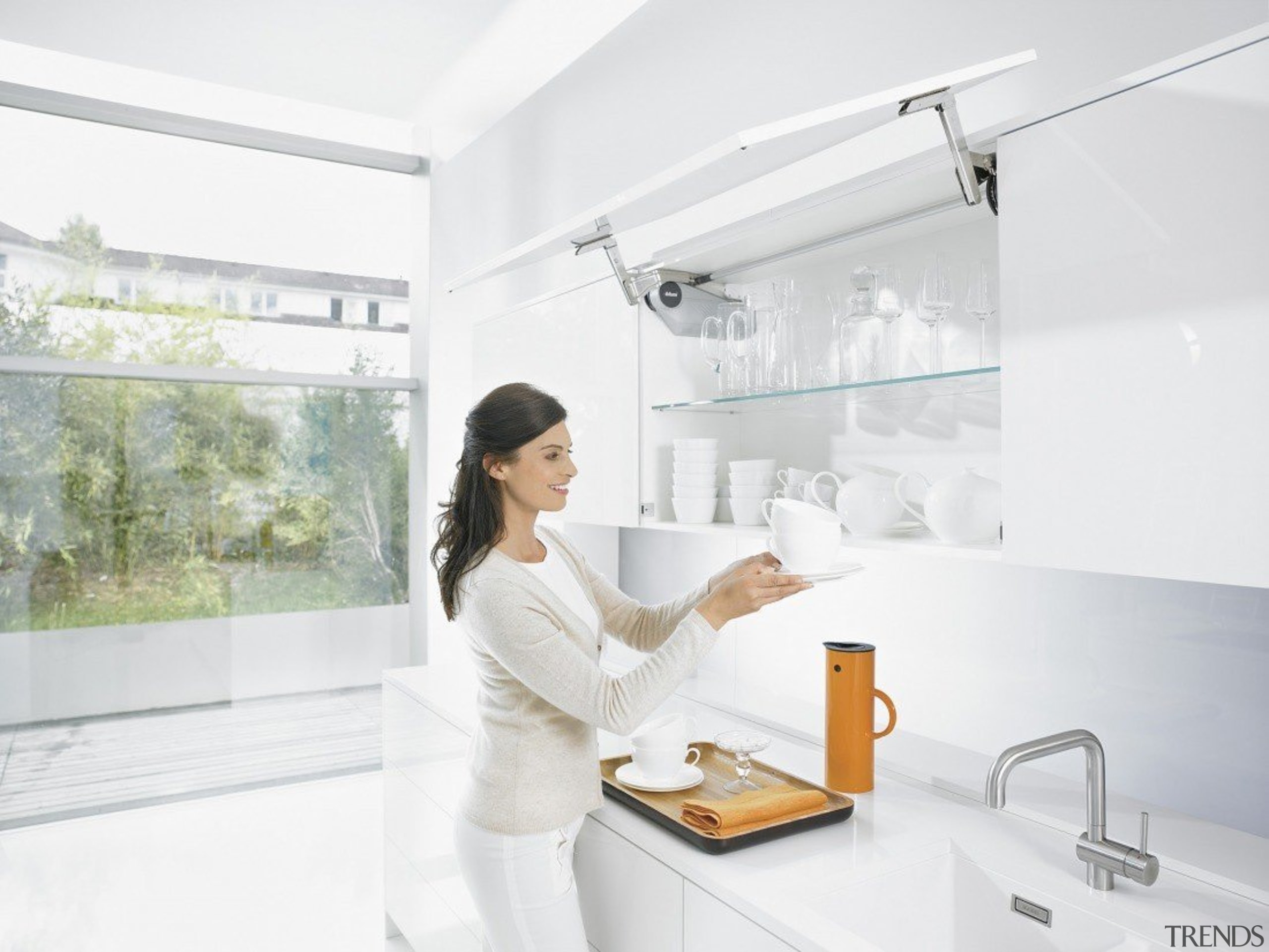 Up & Over Lift System - AVENTOS HS bathroom, interior design, plumbing fixture, sink, tap, white