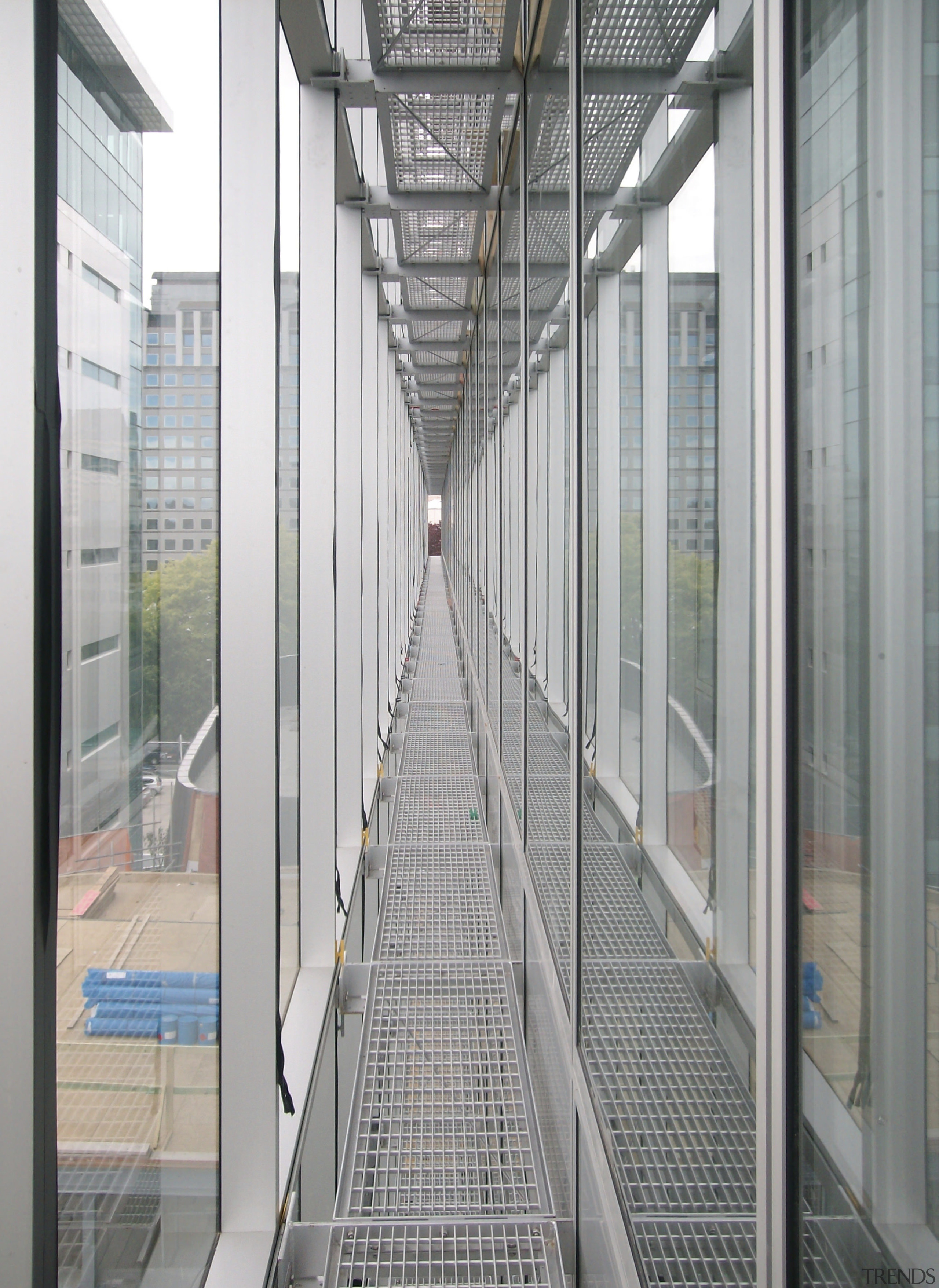 View of glazed double-skin curtain wall system at architecture, building, daylighting, glass, metropolitan area, structure, window, gray