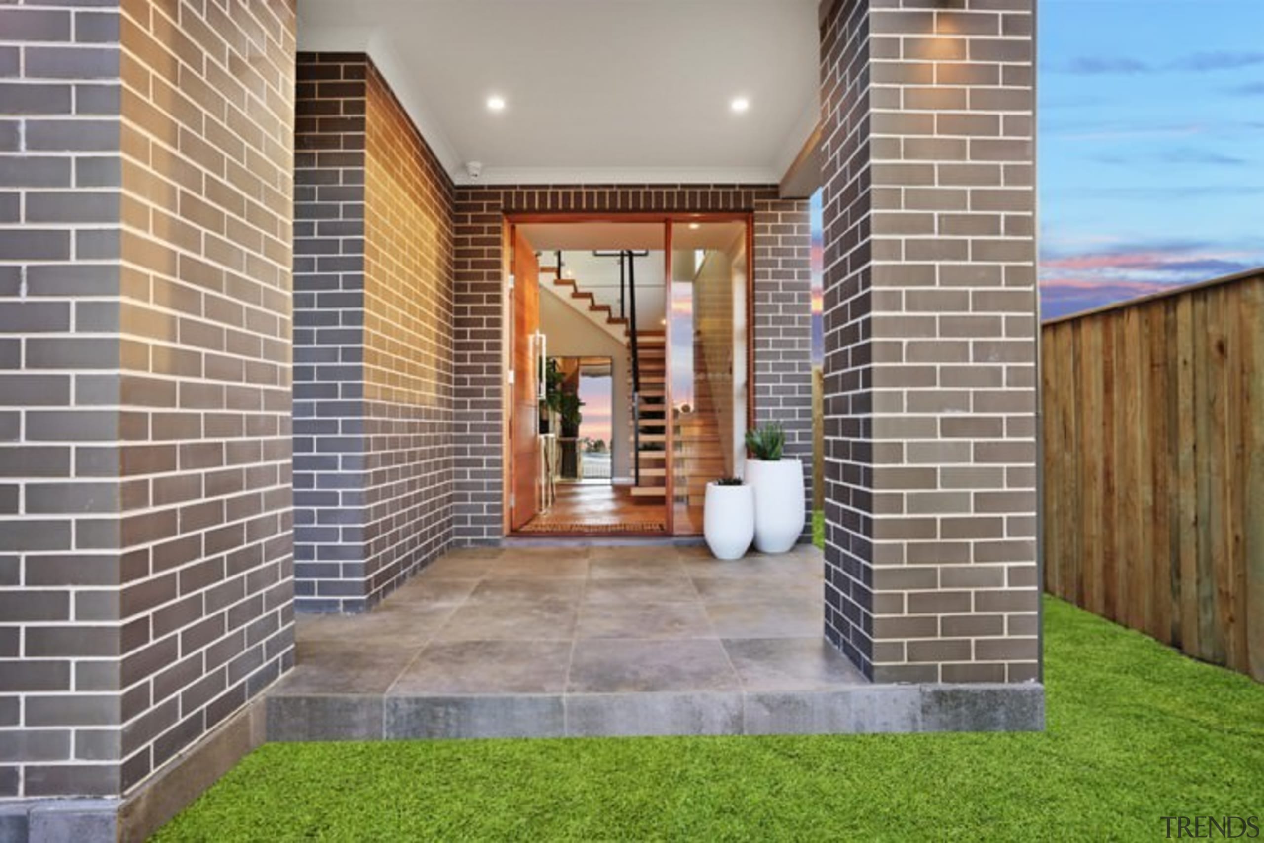 It's possible to look right through the home architecture, brick, door, estate, facade, home, house, interior design, property, real estate, siding, wall, window, gray