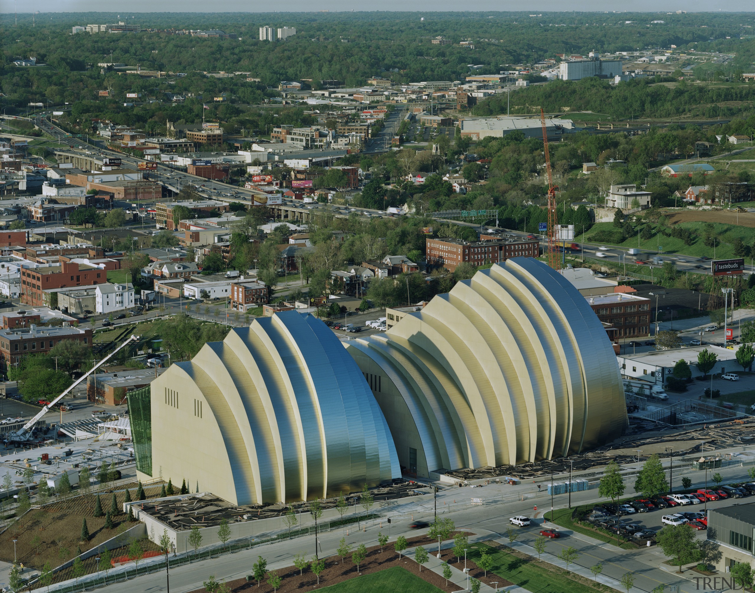 View of center from high angle. - View aerial photography, bird's eye view, city, metropolitan area, sky, urban area, teal