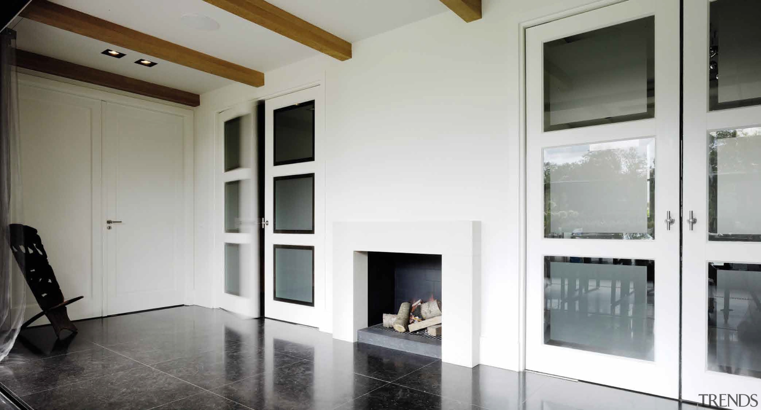 FVT110/52 - Solid Unsprung Lever Handle Attached on door, floor, house, interior design, property, window, gray, white