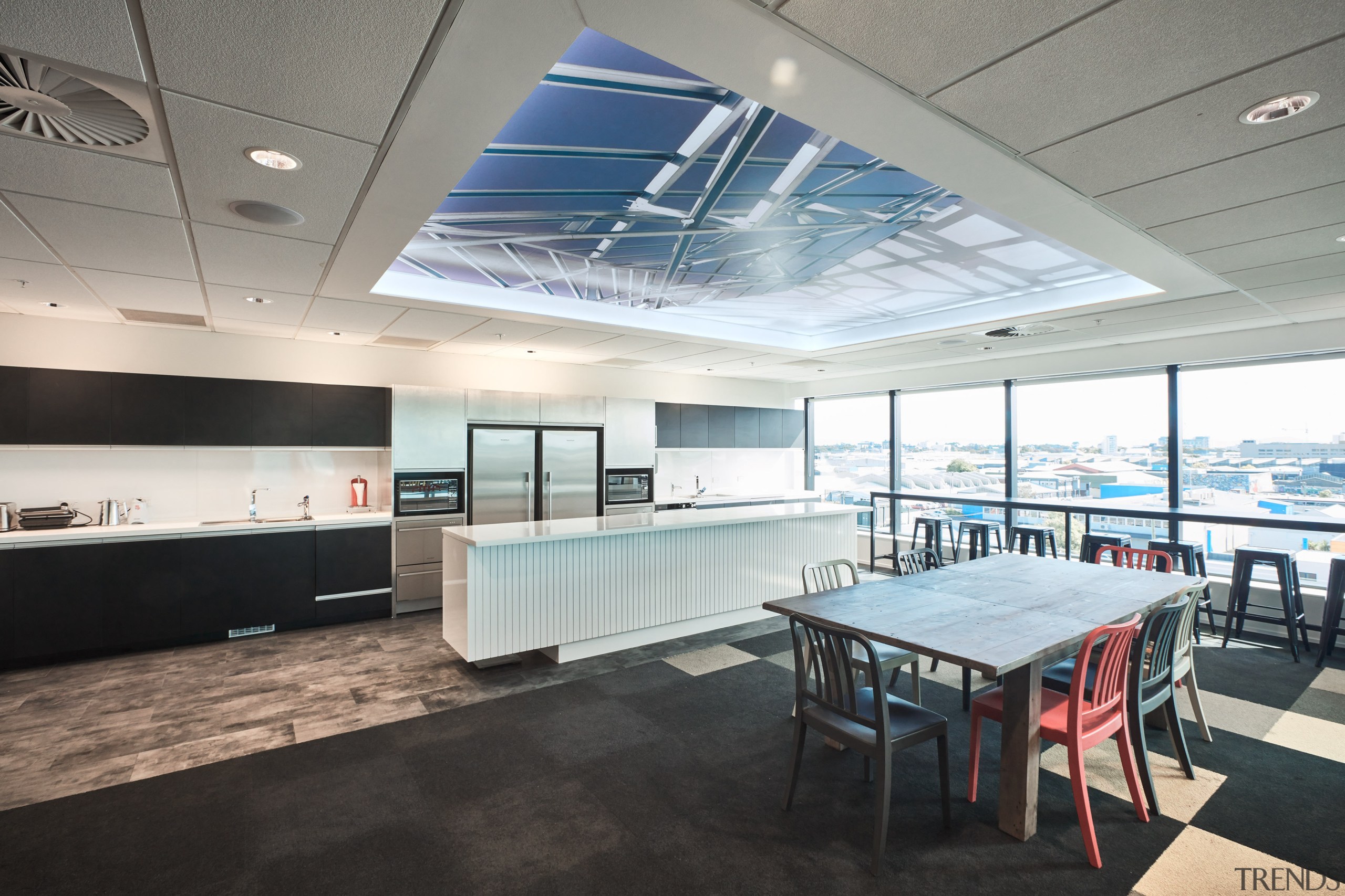 The reinvented spaces for Powell Fenwick  Consultants ceiling, daylighting, interior design, office, real estate, gray, white, black