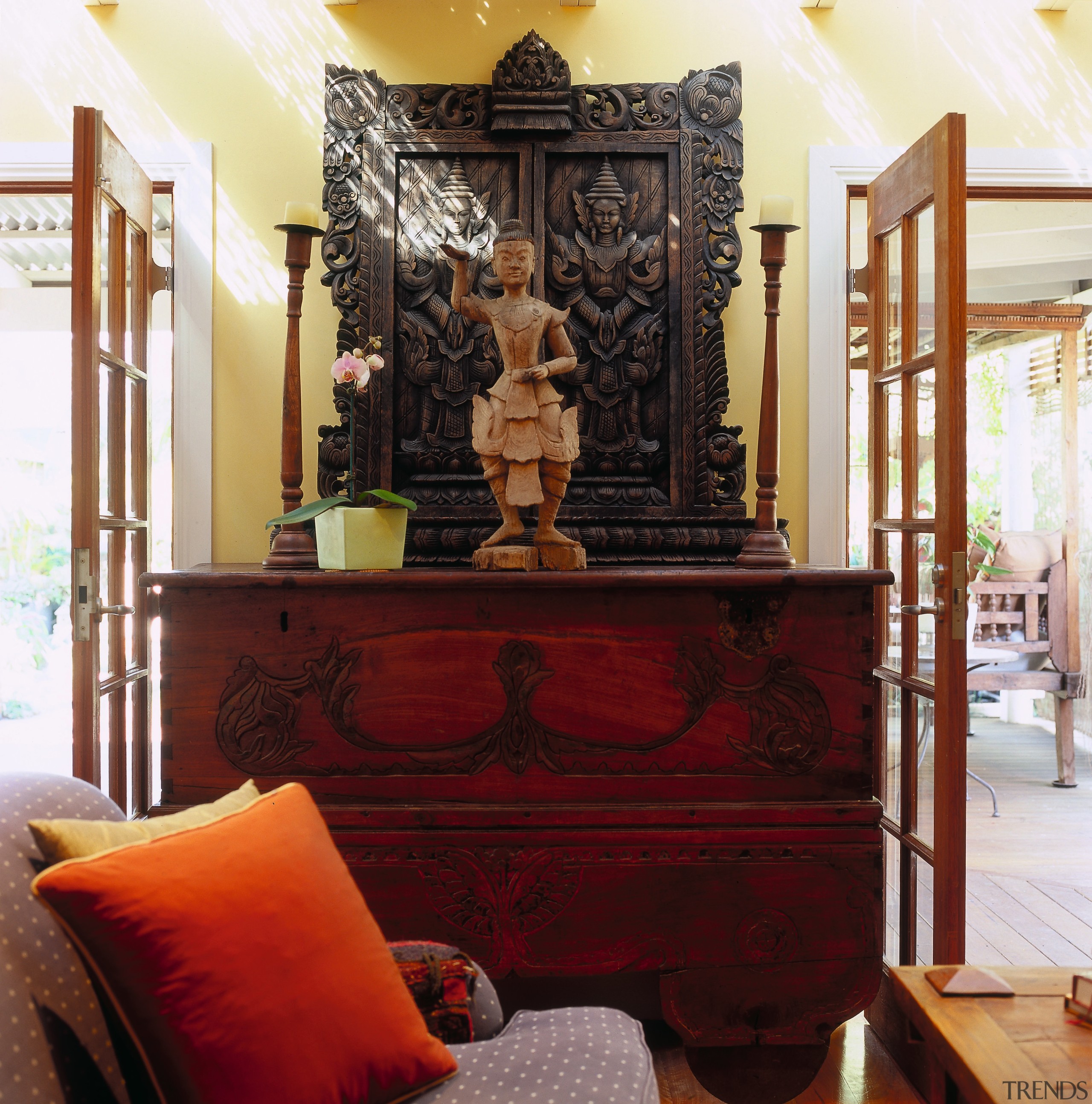 View of this living area - View of antique, furniture, home, interior design, living room, room, red