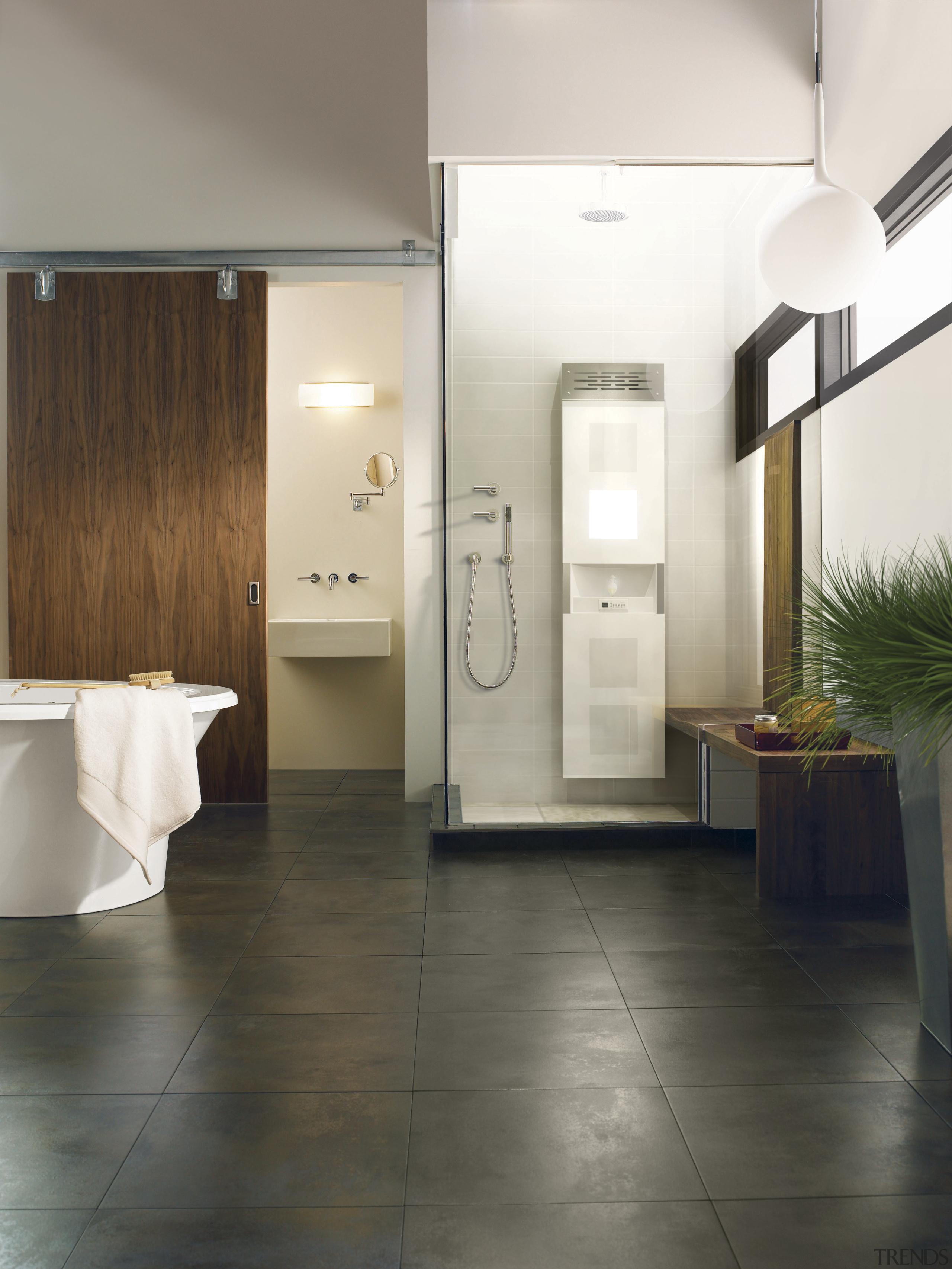 The Vadana Therepeutic Care unit from Bain Ultra bathroom, ceiling, floor, flooring, interior design, laminate flooring, plumbing fixture, real estate, room, tile, wood flooring, white, gray