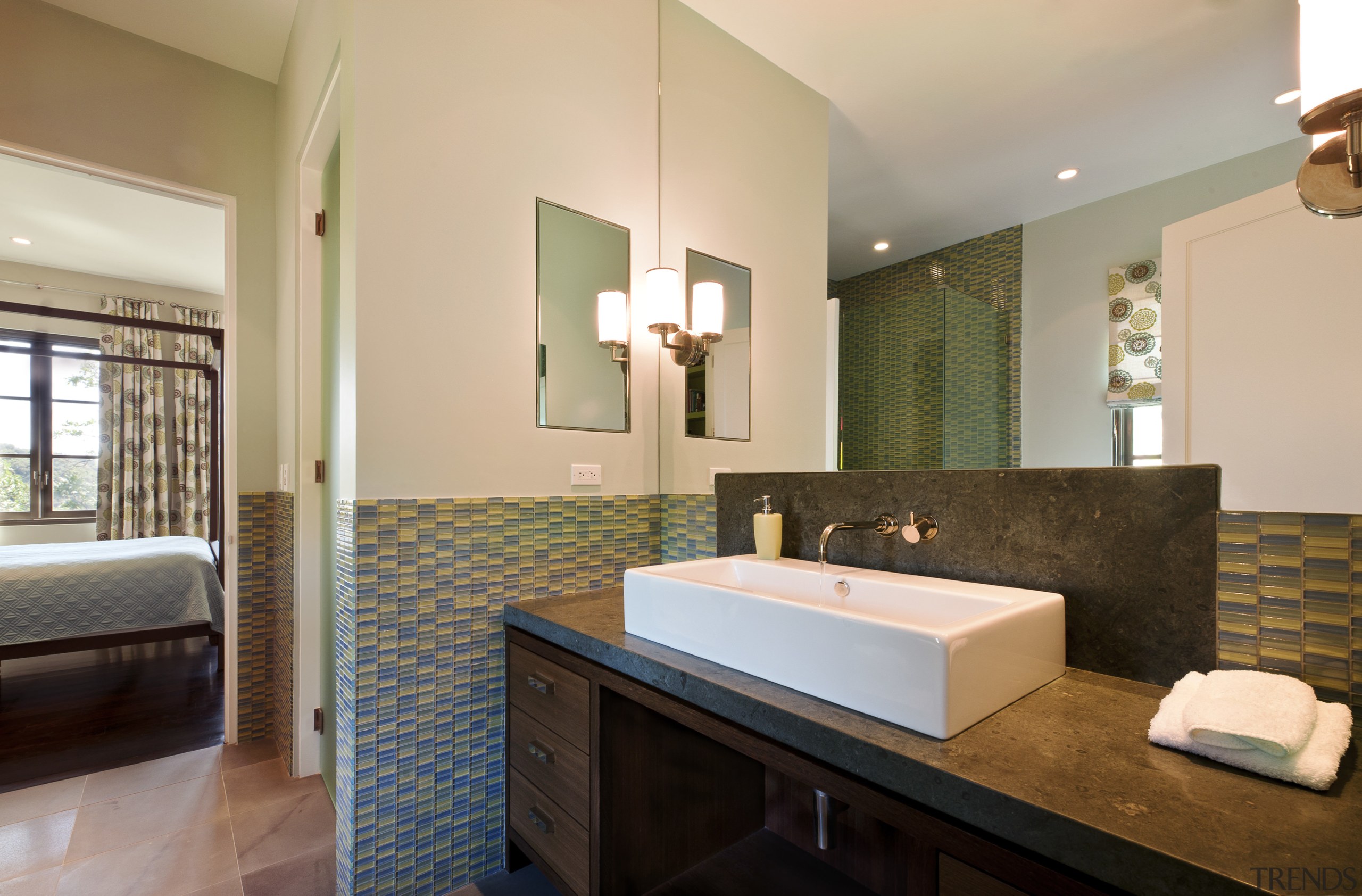 View of bathroom that features vanity with rectangular bathroom, ceiling, estate, floor, flooring, home, interior design, real estate, room, suite, orange, brown