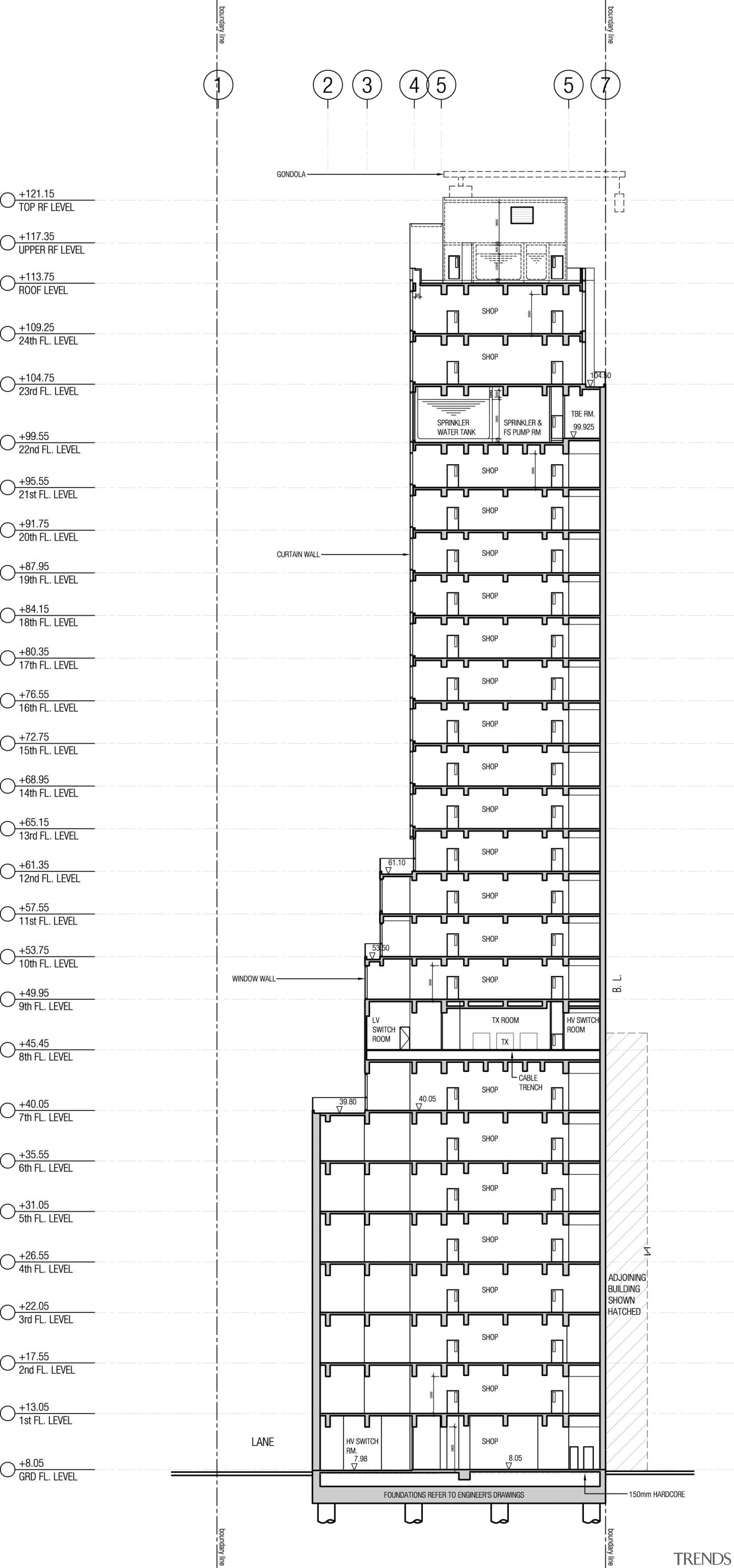 25 level retail outlet on Hong-Kong island. Theme angle, area, diagram, drawing, line, product design, structure, technical drawing, white