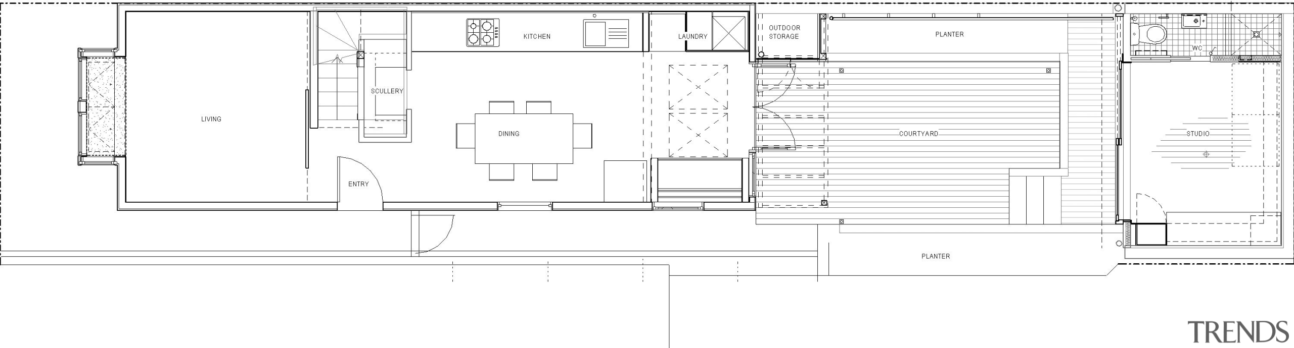 This home was renovated by Tse:Wallace Architects. Here angle, architecture, area, black and white, design, diagram, drawing, elevation, floor plan, font, home, line, plan, product, product design, schematic, structure, technical drawing, text, white