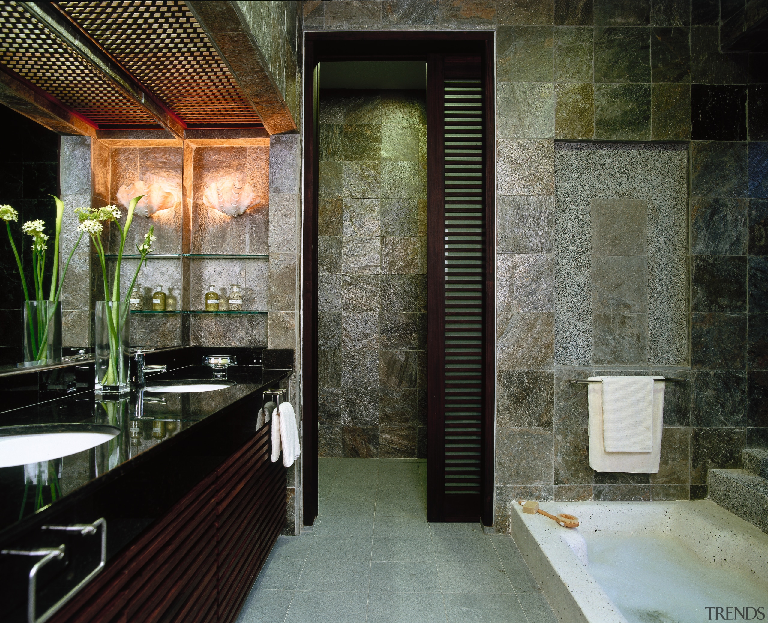 The bathroom of an apartment from an apartment architecture, bathroom, interior design, room, black, gray