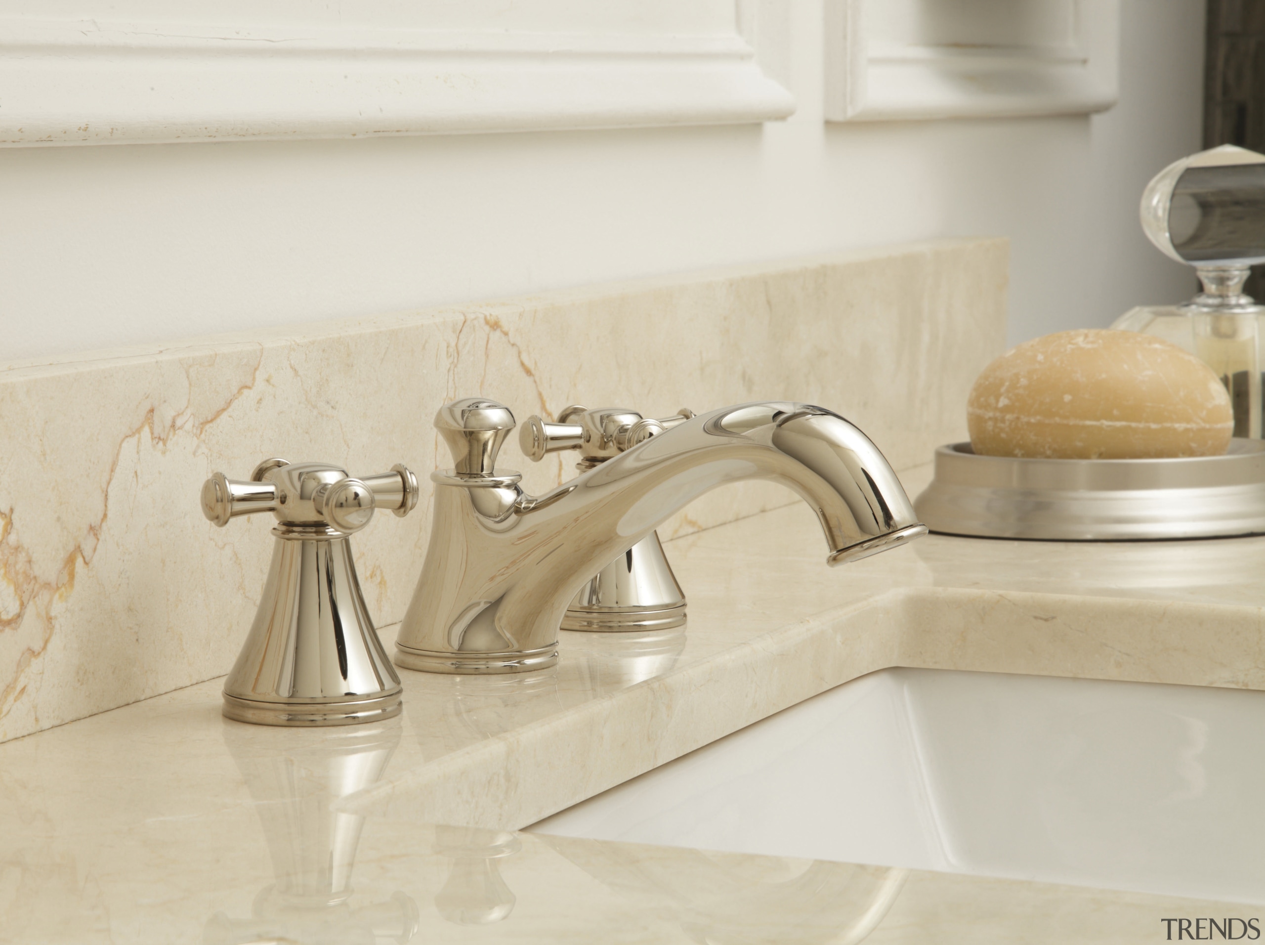 Sink faucet from TOTO USA - Sink faucet bathroom, bathroom sink, countertop, floor, flooring, plumbing fixture, product design, sink, tap, tile, white