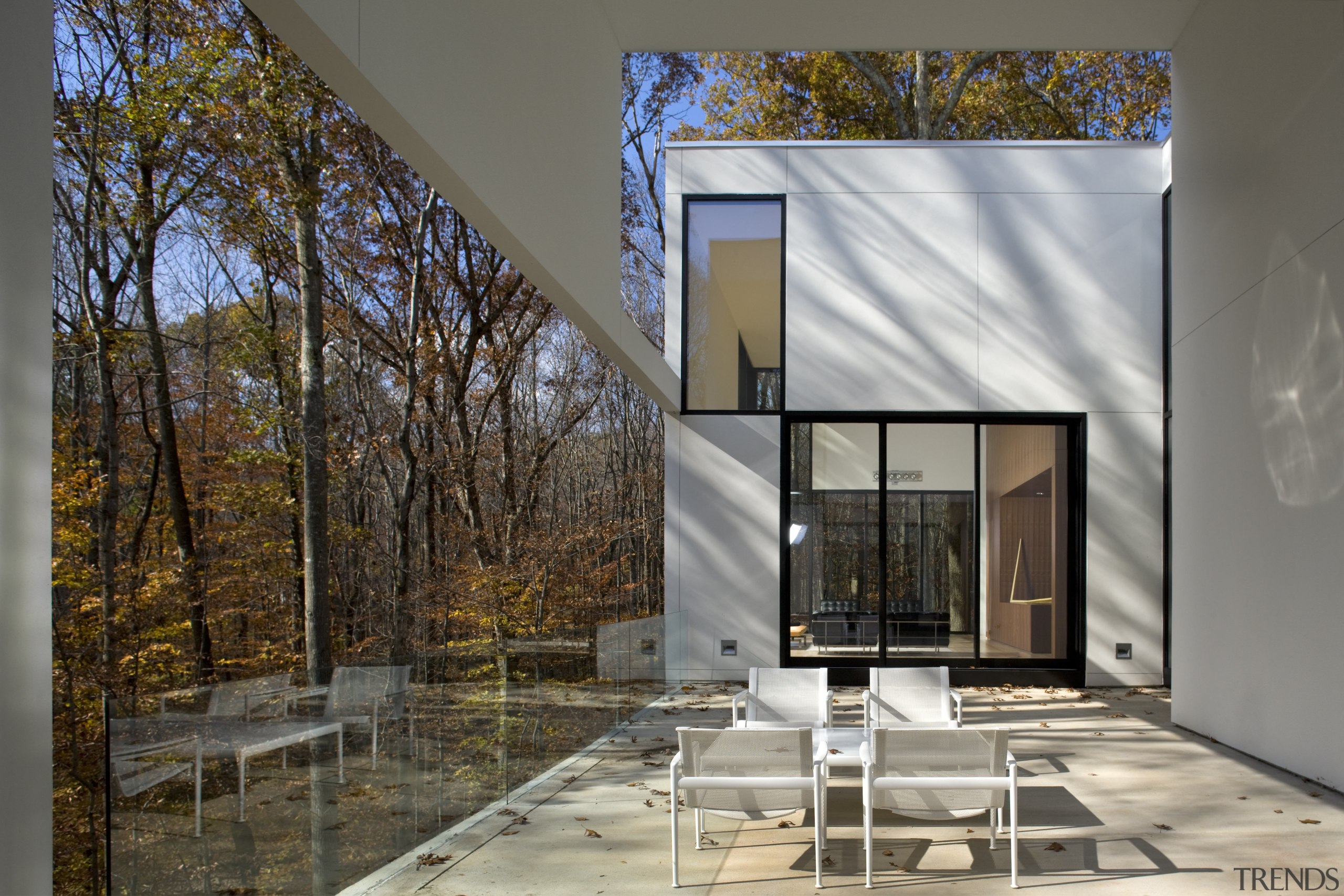 View of the outdoor living area that features architecture, facade, home, house, interior design, real estate, window, gray