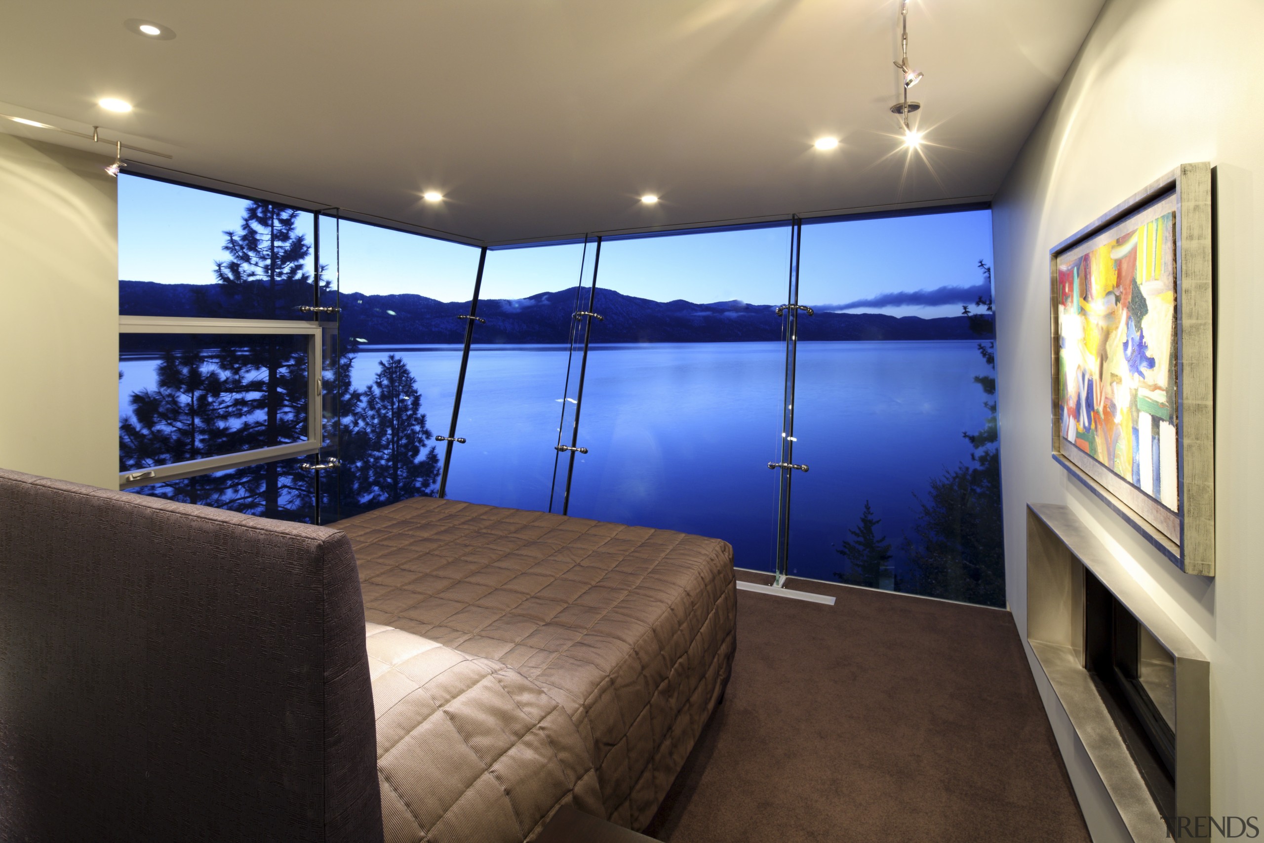 View of bedroom with dark flooring and view ceiling, home, interior design, real estate, room, wall, window