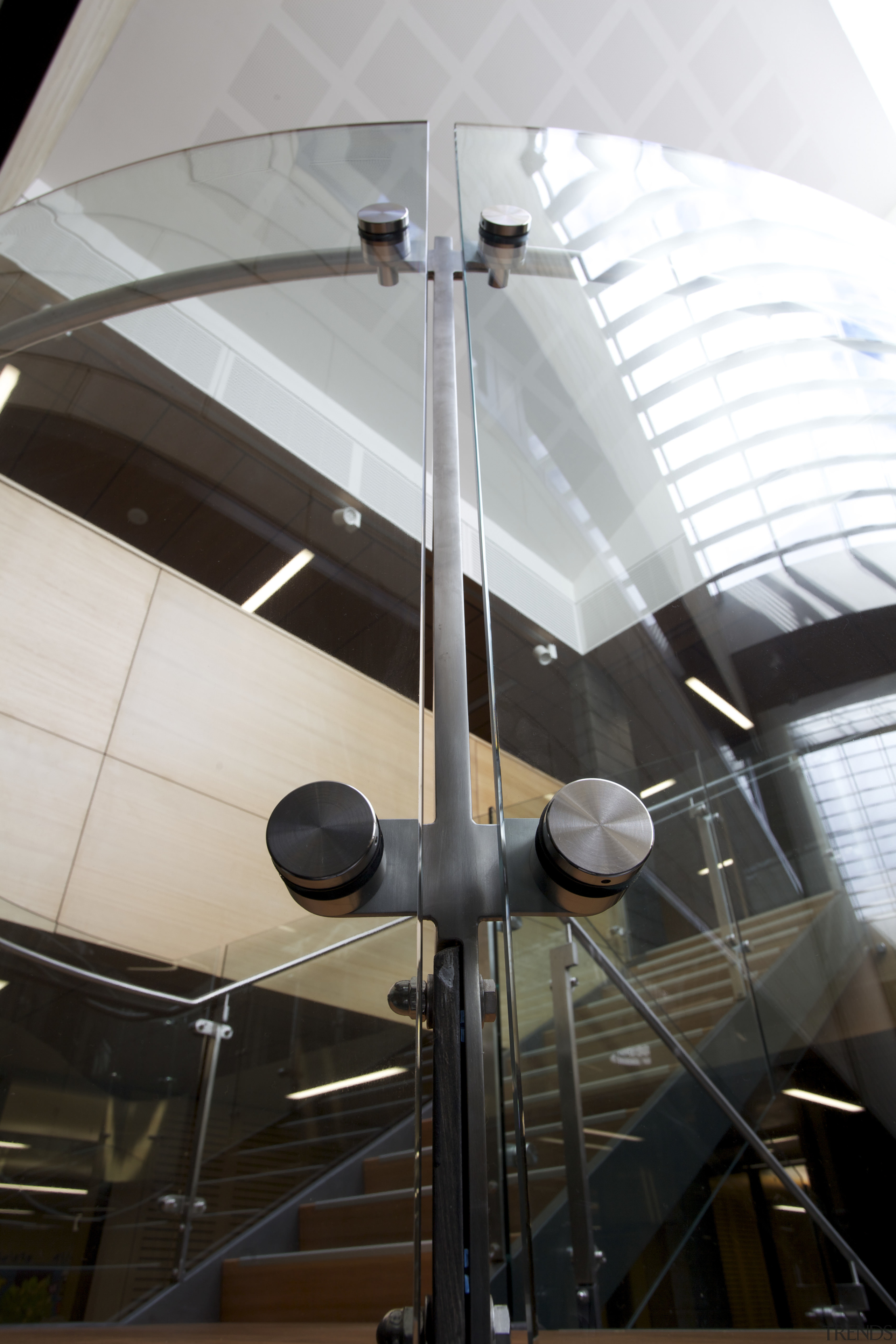 Curved glass of balustrade. - Curved glass of architecture, ceiling, daylighting, tourist attraction, black, white