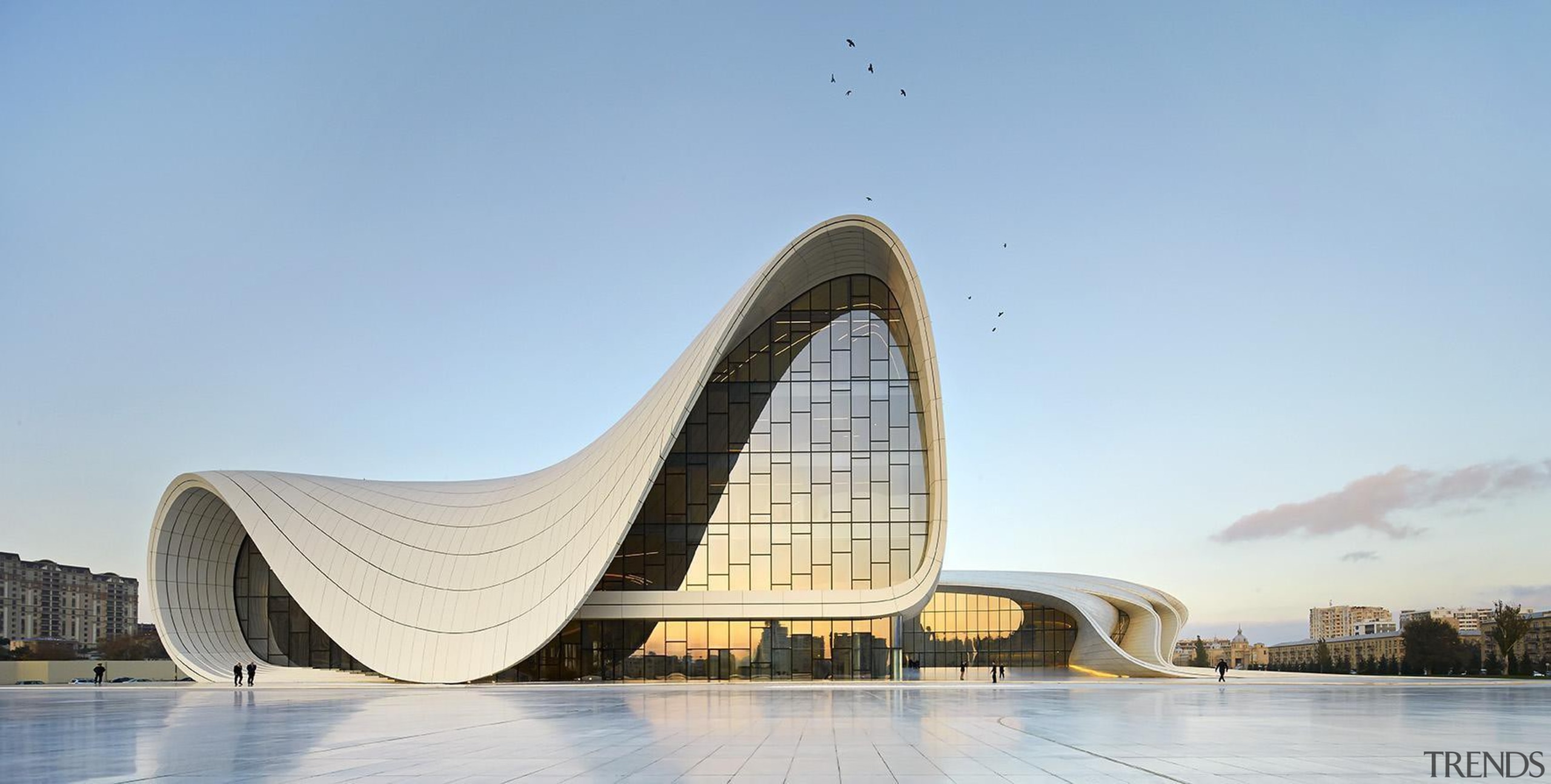 Farewell to Dame Zaha Hadid - Heydar Aliyev architecture, building, fixed link, landmark, opera house, reflection, sky, structure, white, teal