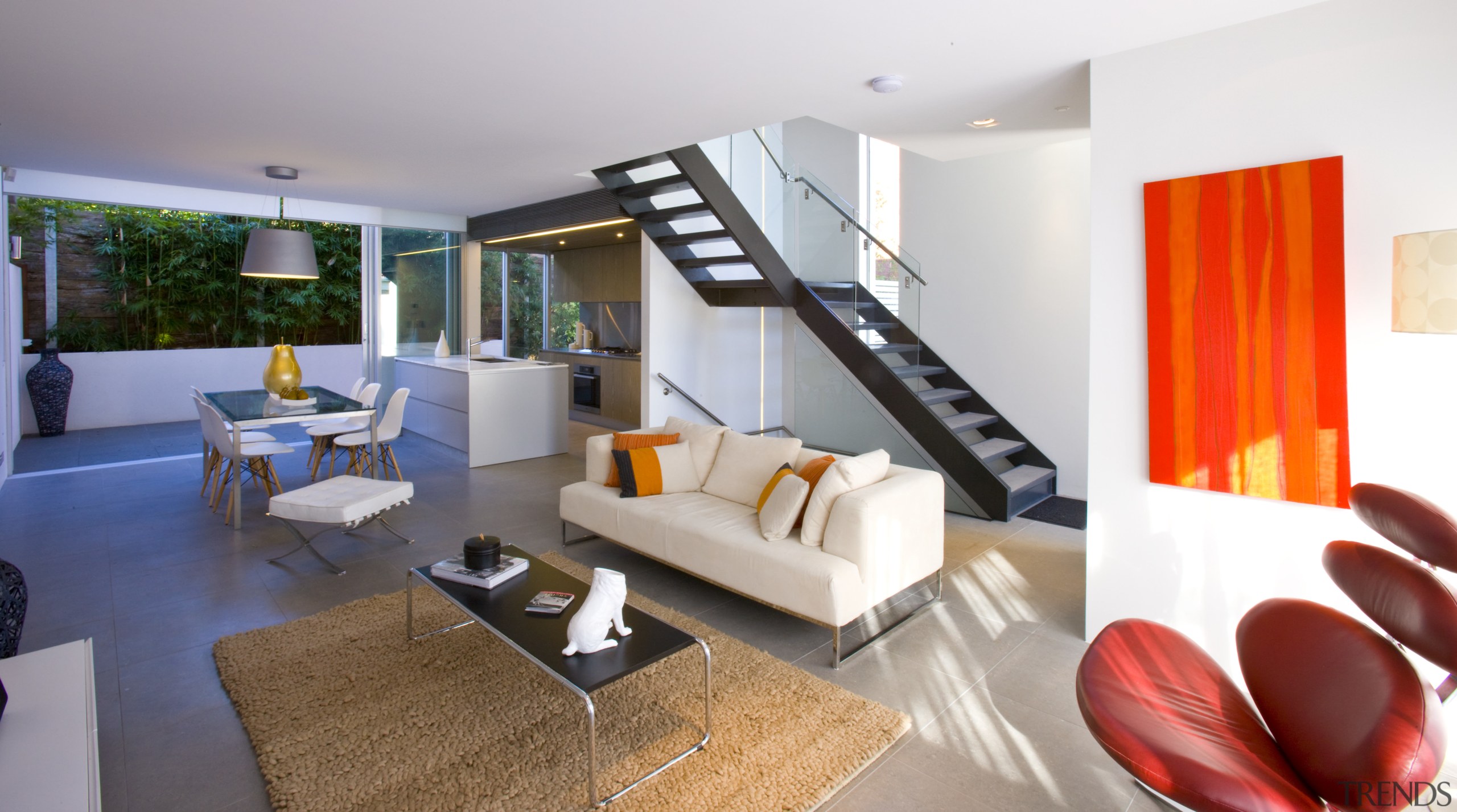 View of a living area with white sofa, architecture, ceiling, home, house, interior design, interior designer, living room, real estate, room, white