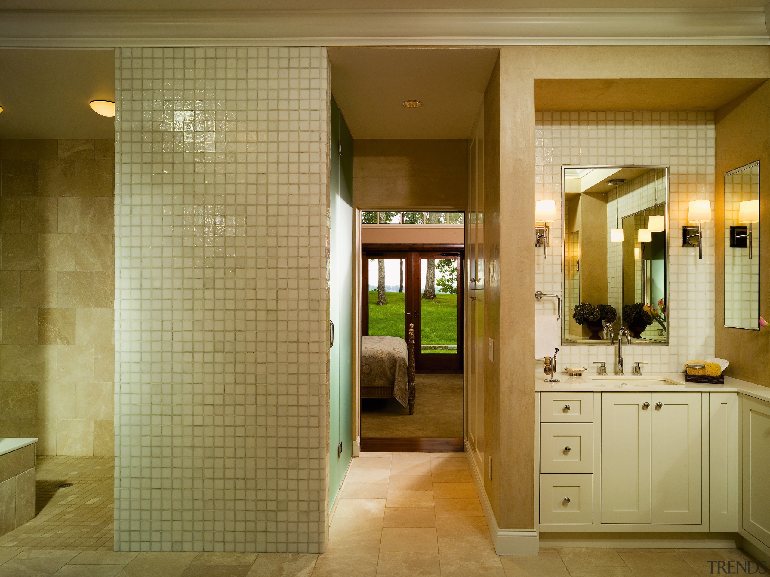 A view of the master bathroom, lights, brown bathroom, ceiling, door, estate, floor, flooring, home, interior design, lobby, real estate, room, wall, brown