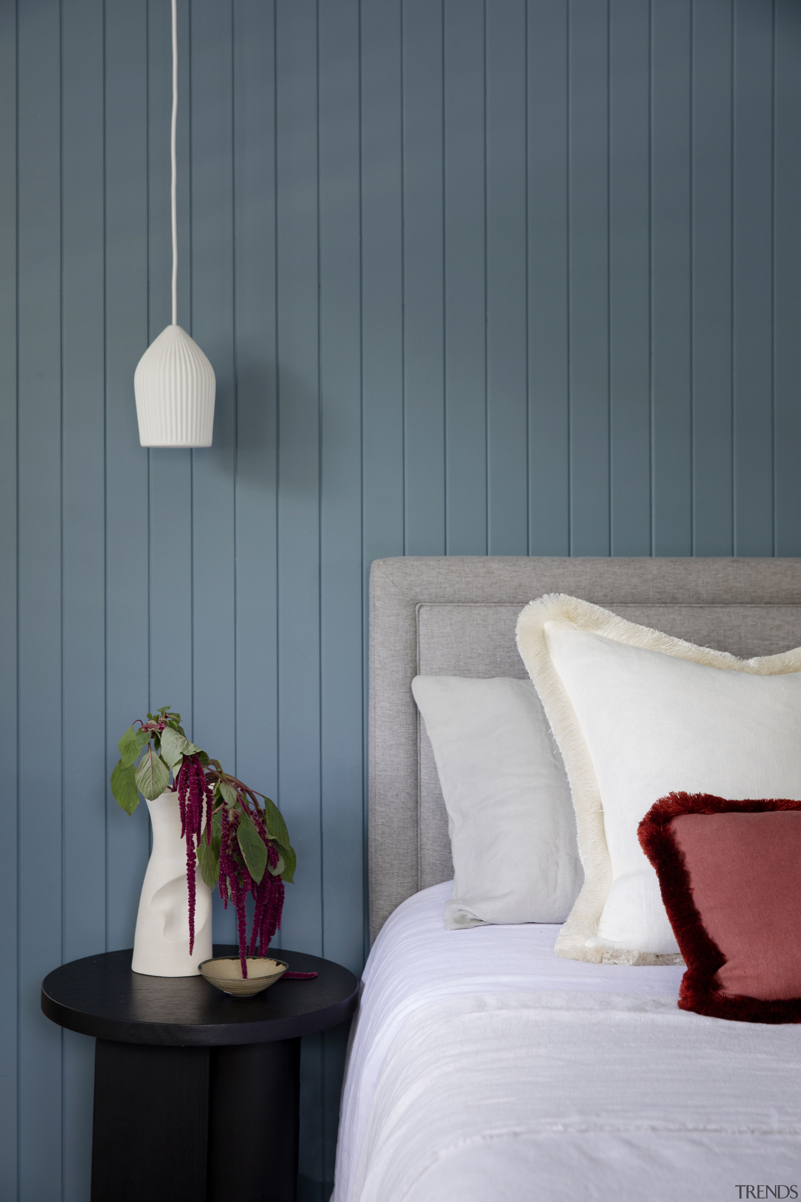 The feature wall in the bedroom, finished in 