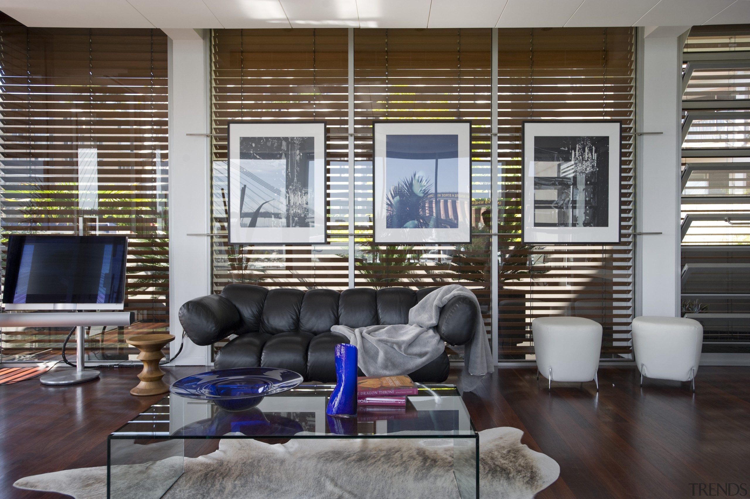 View of the lounge - View of the furniture, interior design, living room, lobby, loft, wall, window, window covering, window treatment, wood, gray, brown