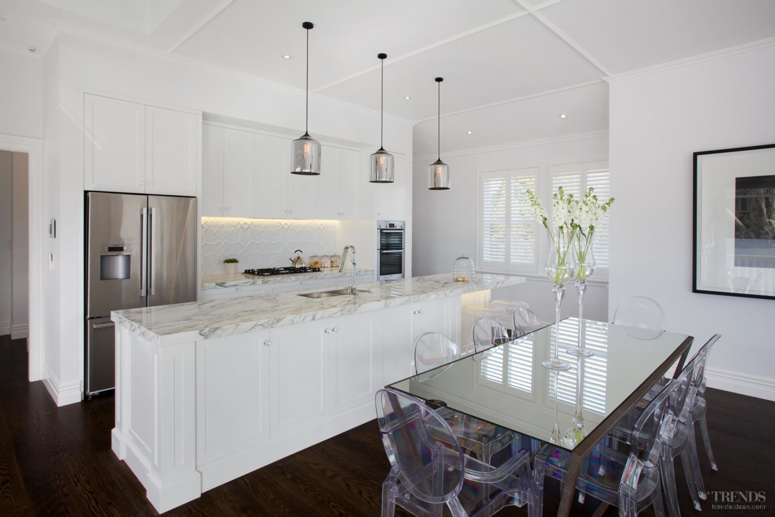 Past meets present – a pressed metal backsplash architecture, countertop, floor, interior design, kitchen, real estate, room, gray