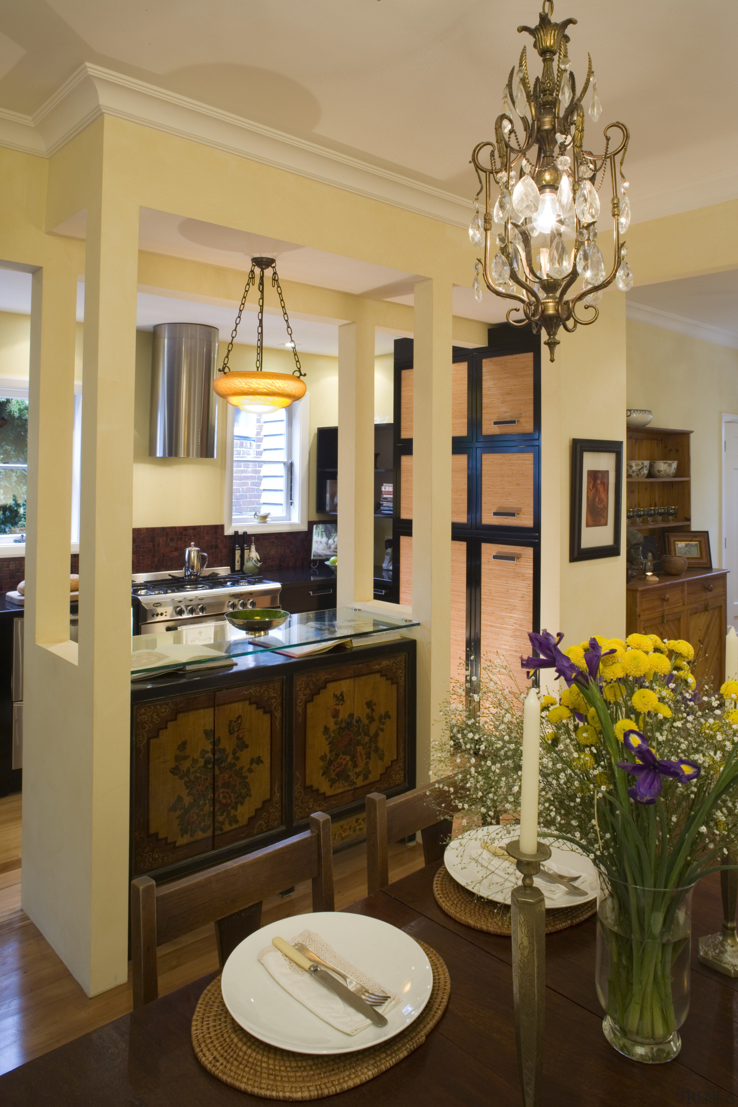 View of Kitchen designed by Celia Visser Design, ceiling, dining room, home, interior design, kitchen, living room, room, brown, orange