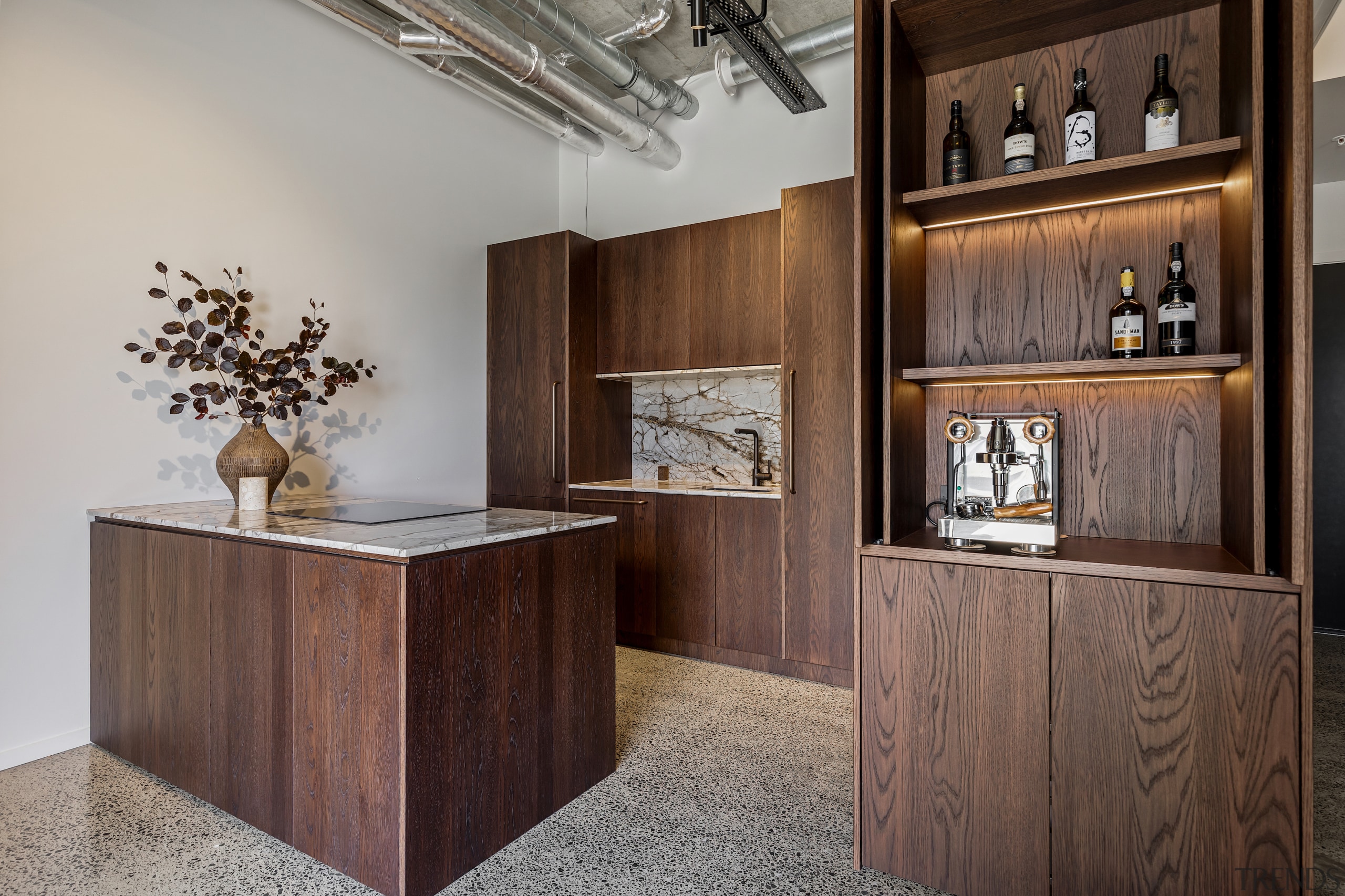 The kitchen's Silver Roots marble benchtop and splashback 