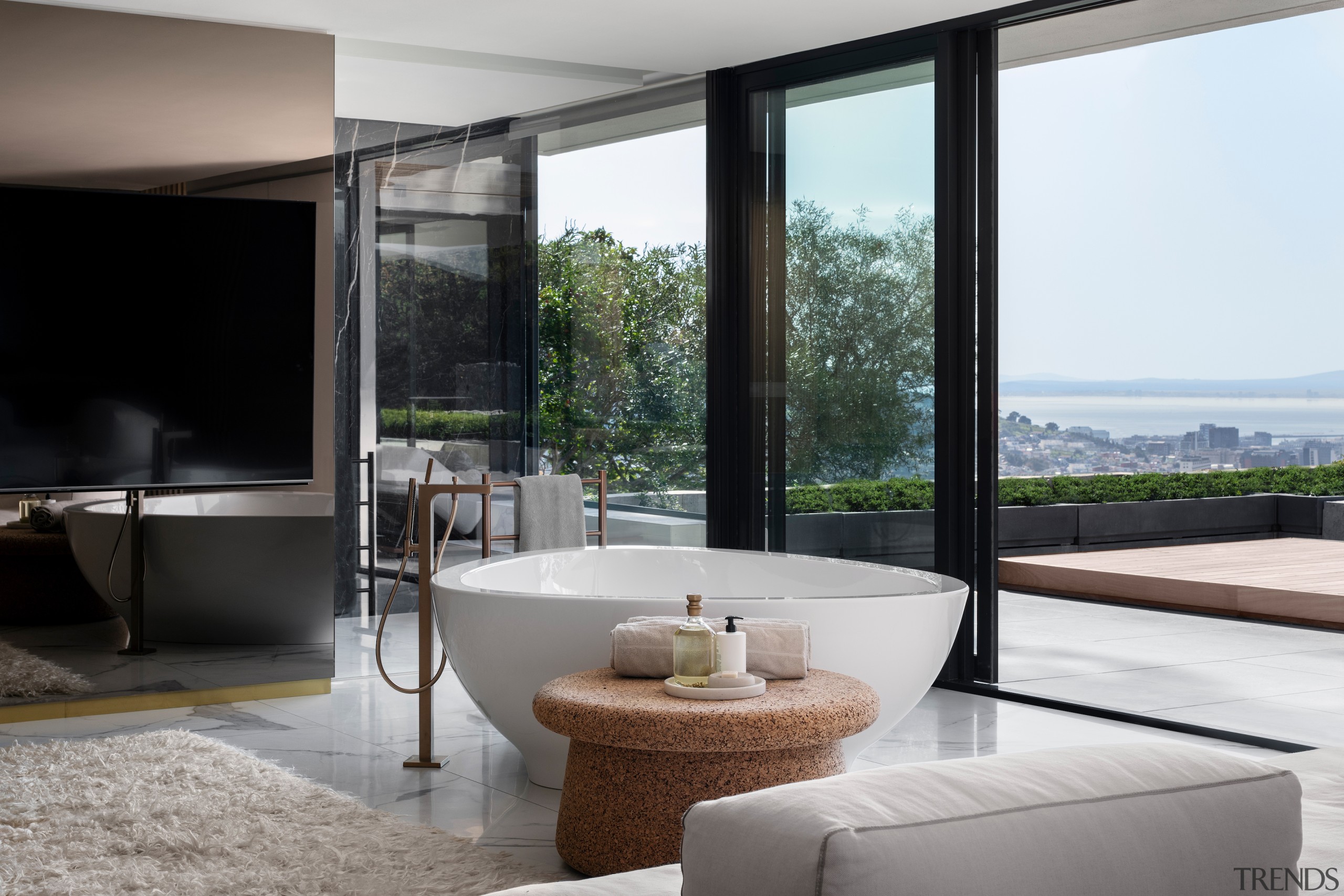 The main suite bathroom, with elevated views of 