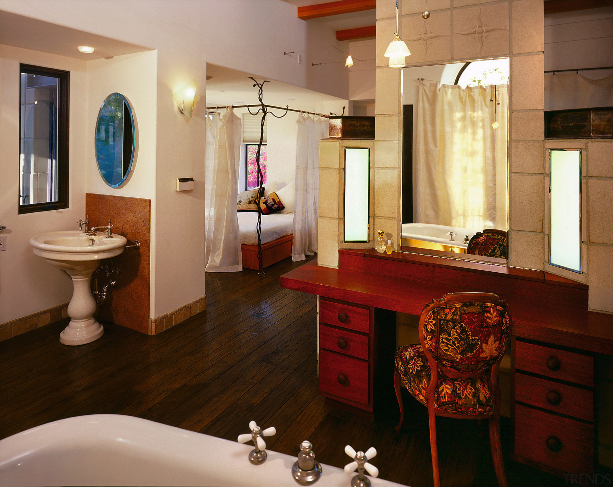 The view of a bathroom, whih also looks bathroom, home, interior design, room, suite, brown