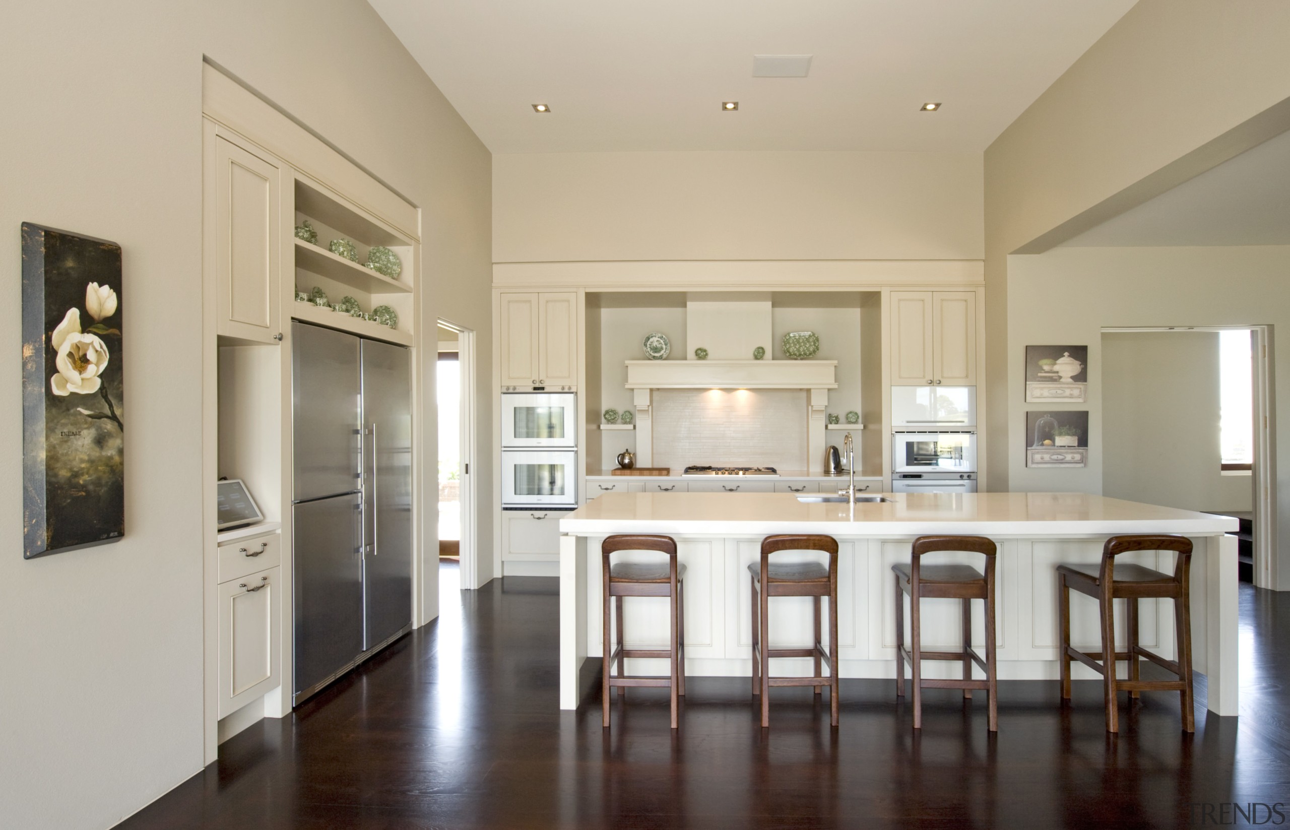 Image of the kitchen designed by Fyfe kitchens ceiling, countertop, cuisine classique, dining room, estate, floor, flooring, hardwood, home, interior design, kitchen, property, real estate, room, table, wood flooring, orange