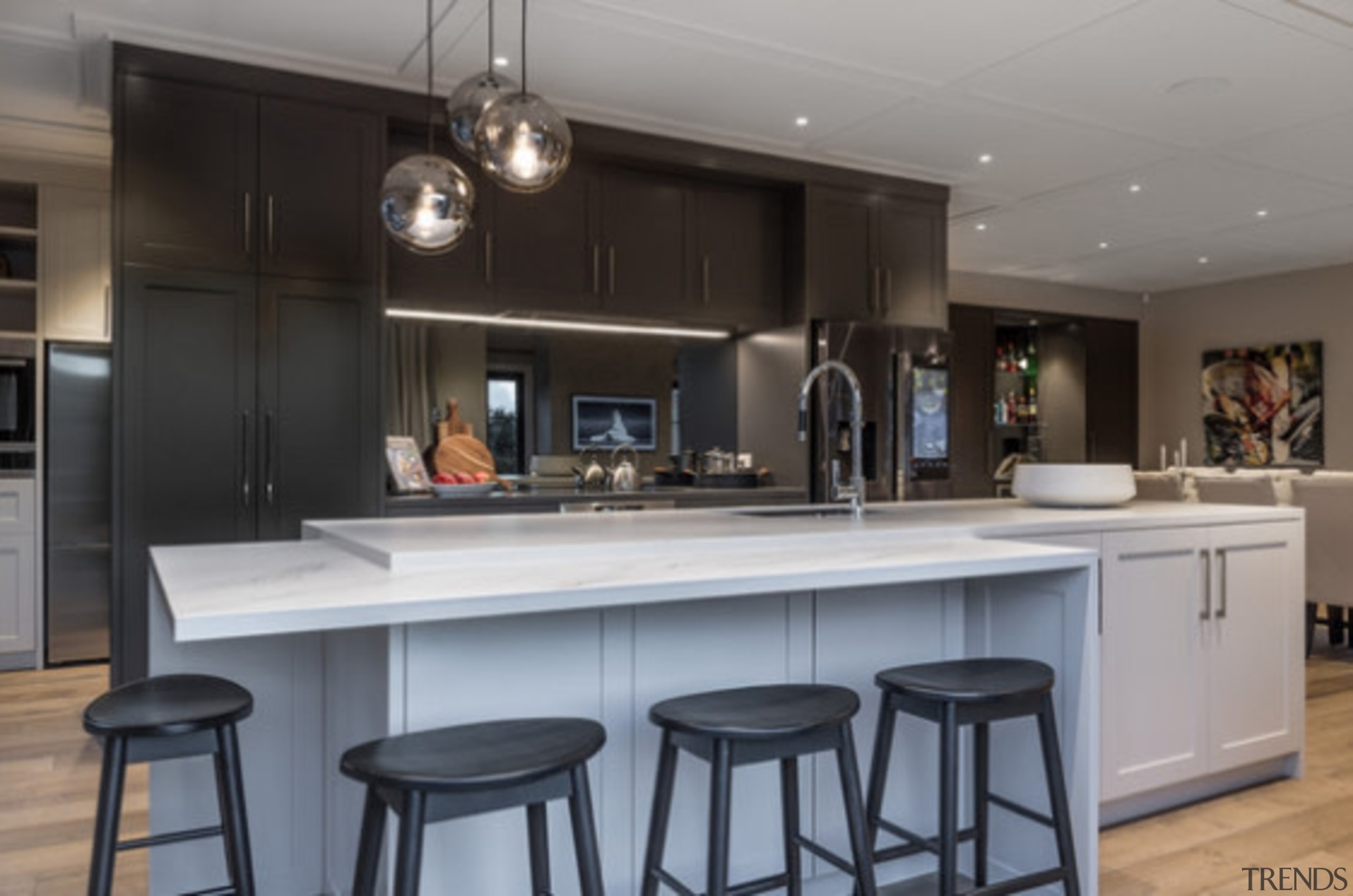 New Albany Show Home - New Albany Show countertop, cuisine classique, interior design, kitchen, gray, black