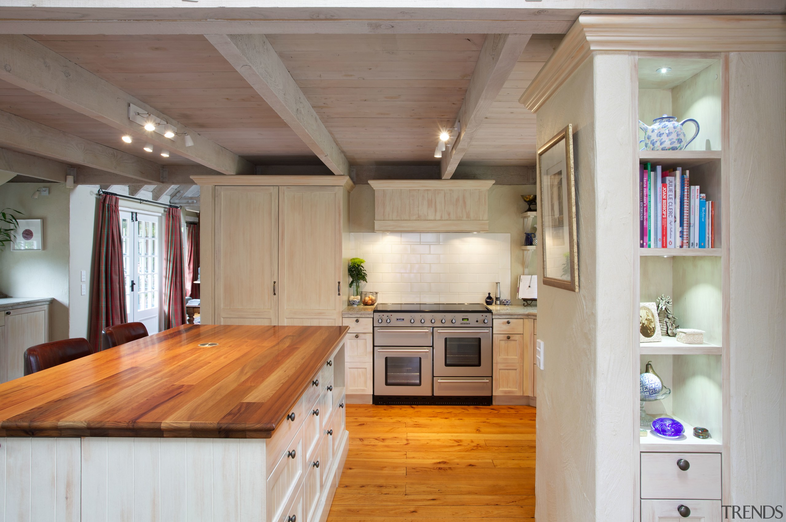 To make use of space in this kitchen, cabinetry, ceiling, countertop, cuisine classique, floor, flooring, hardwood, interior design, kitchen, real estate, room, wood, wood flooring, gray