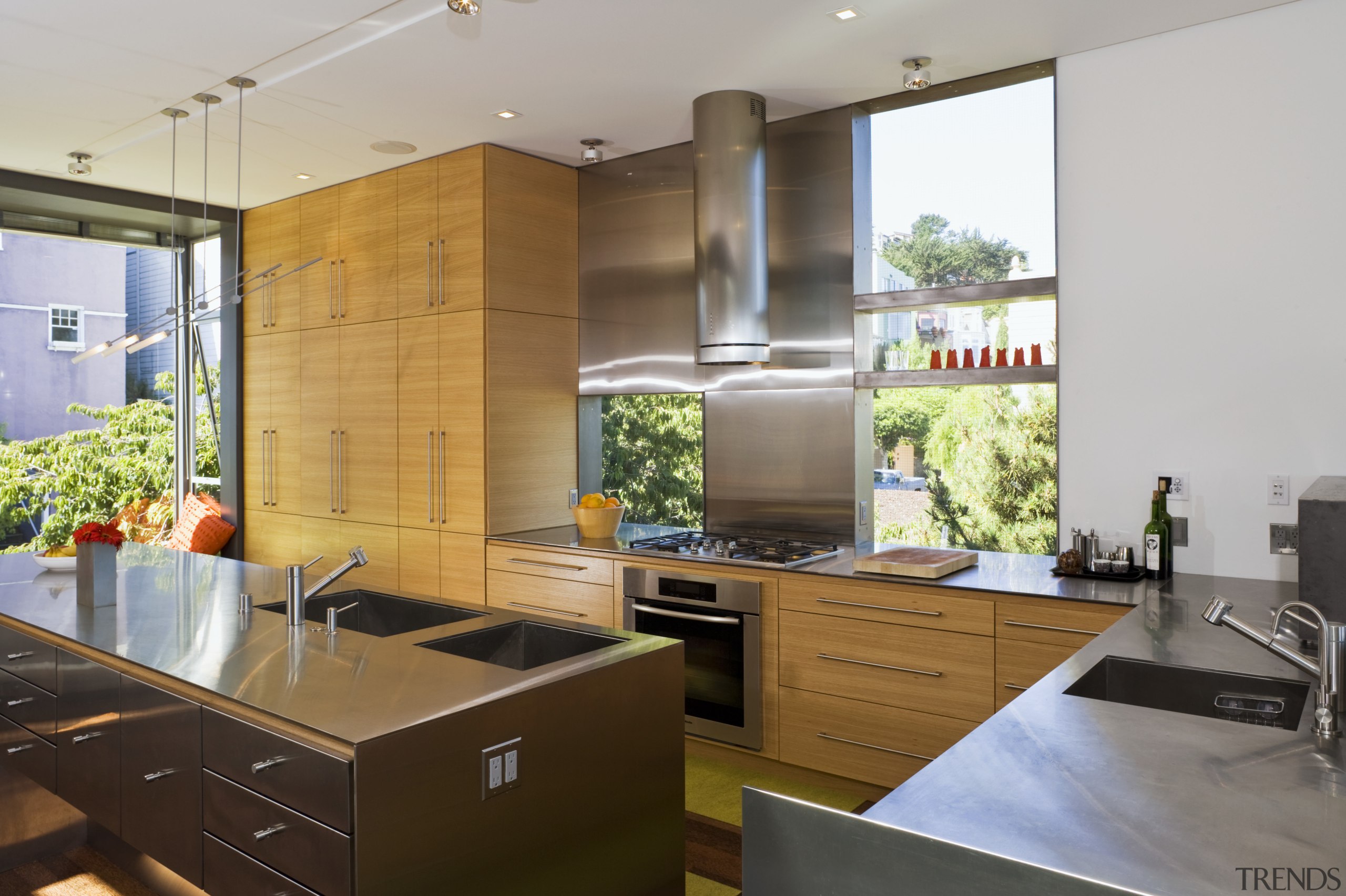 View of large open-plan kitchen which runs the cabinetry, countertop, interior design, kitchen, real estate, gray