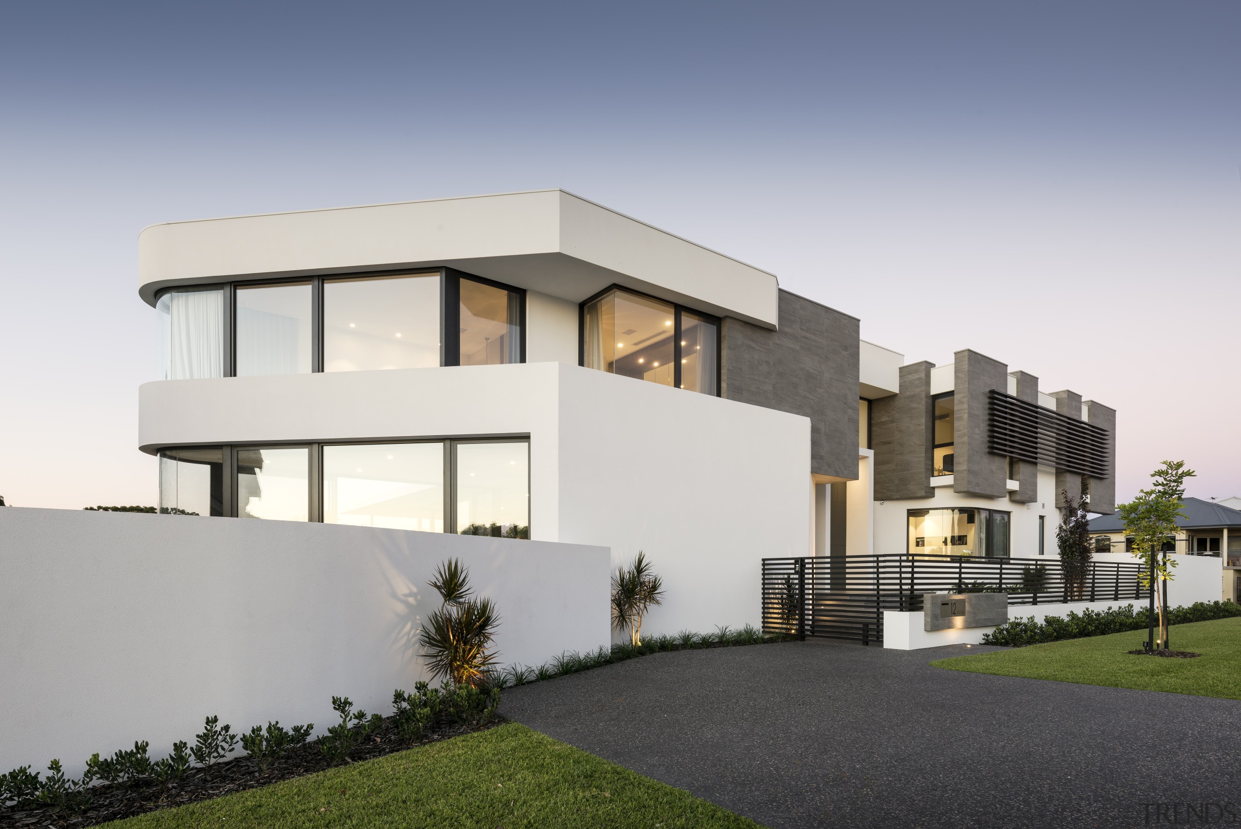 Front facade – contemporary new home by Urbane architecture, building, elevation, estate, facade, home, house, property, real estate, residential area, gray, white