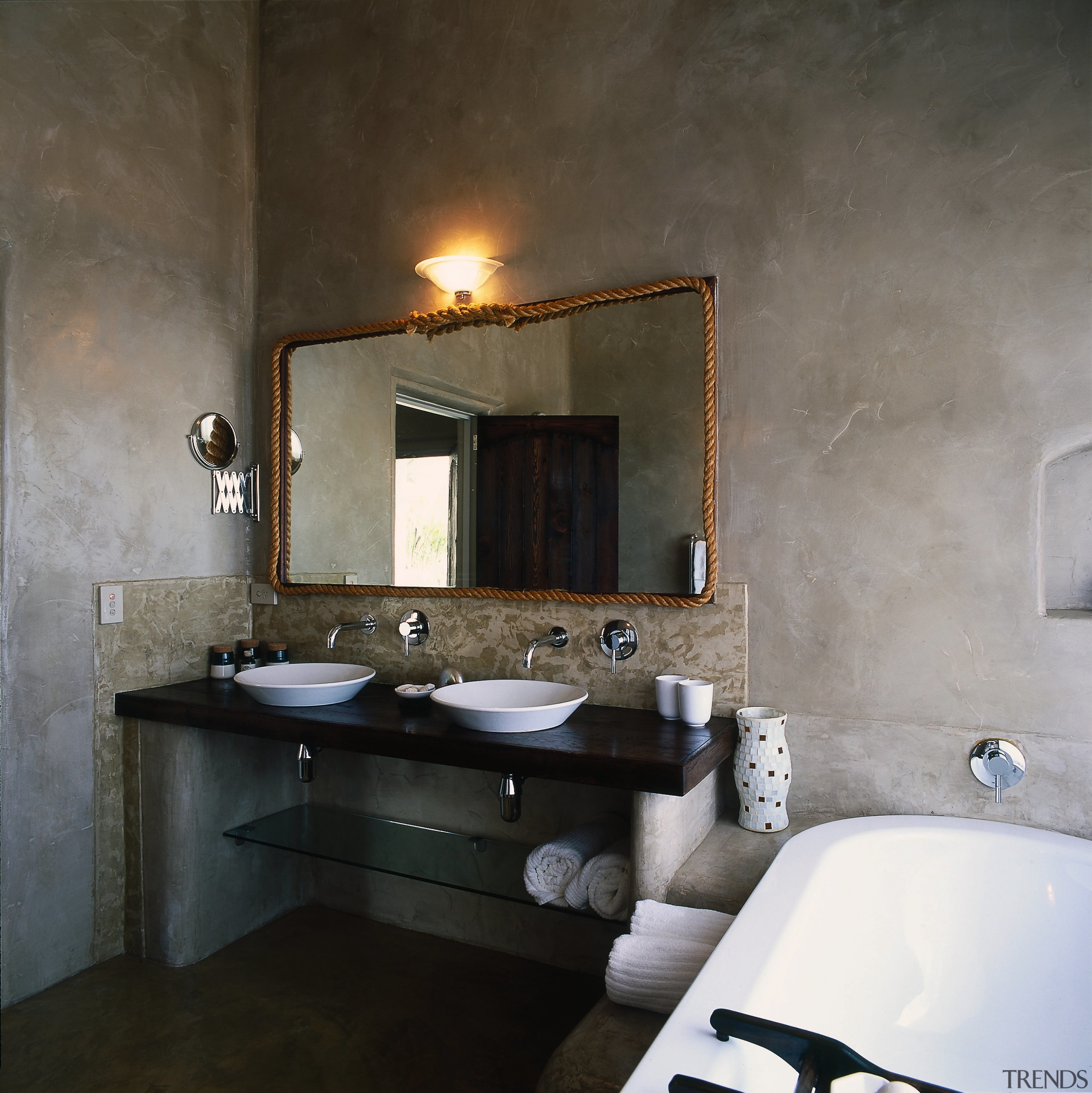 The view of a themed bathroom - The bathroom, interior design, room, sink, wall, black, gray