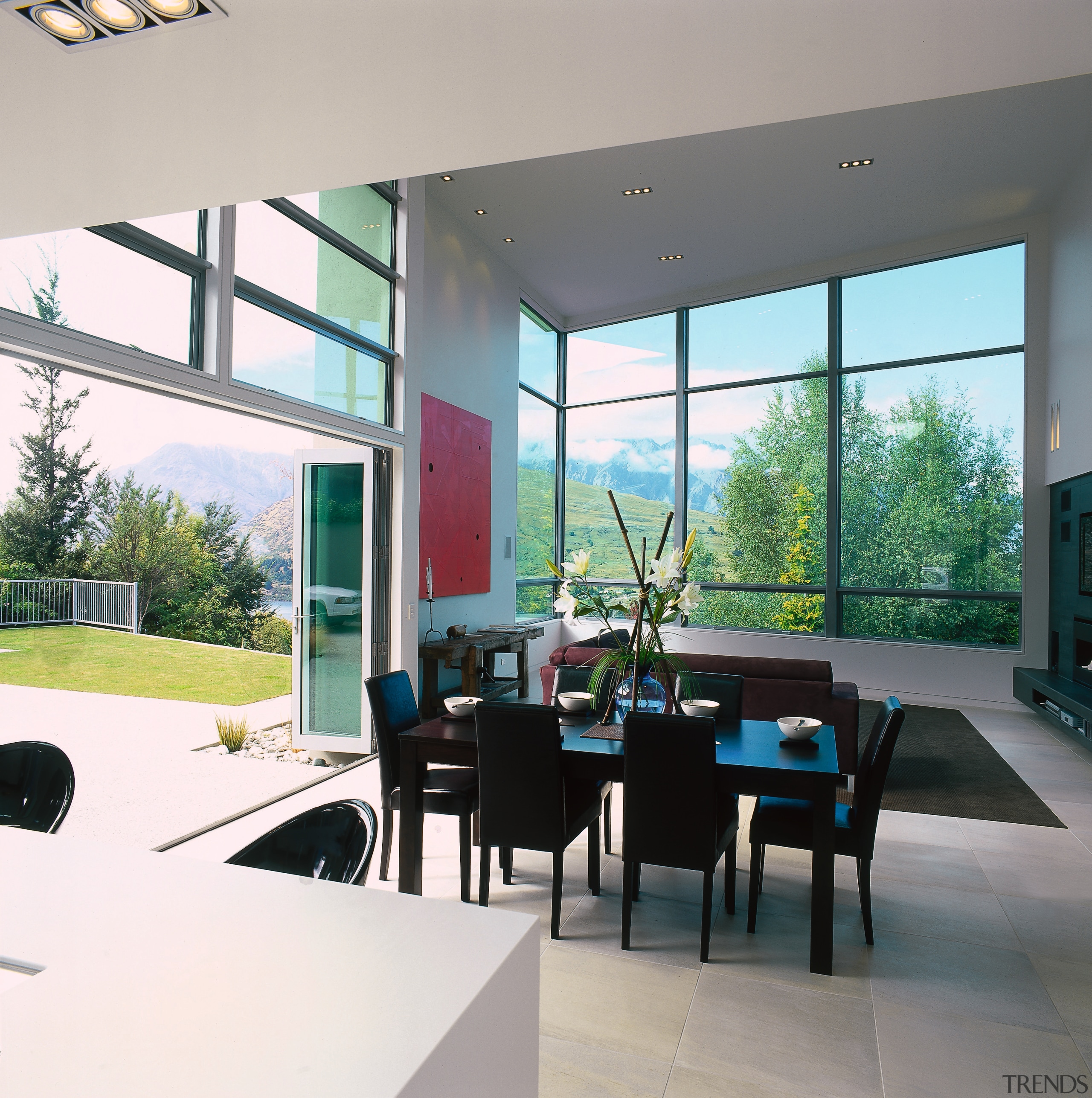 A view of the dining area, concrete tiled architecture, daylighting, house, interior design, real estate, window, white, gray