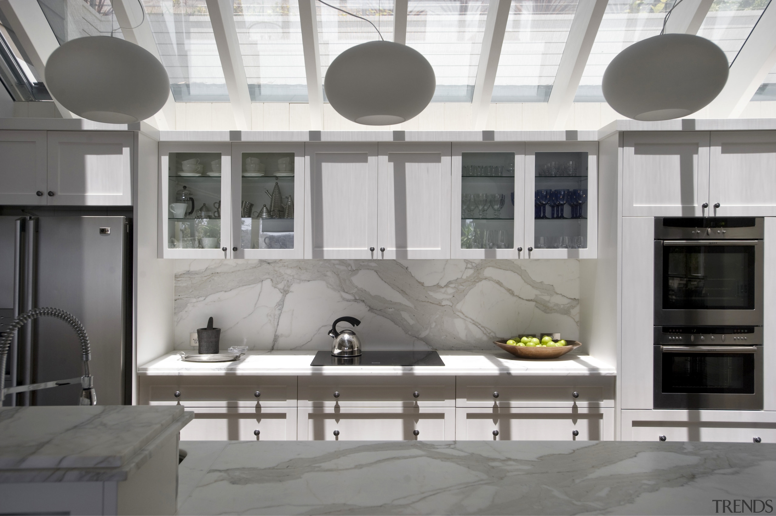 Interior view of a Sydney beach house by countertop, furniture, interior design, kitchen, living room, gray, white